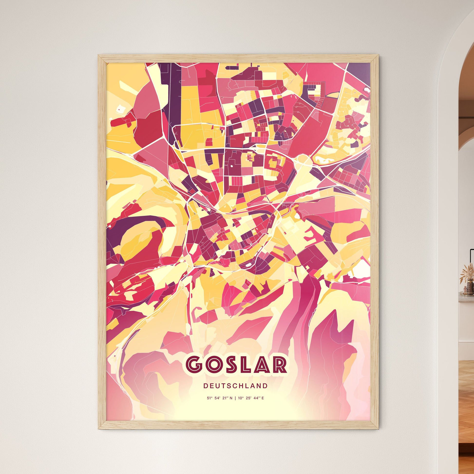 Colorful Goslar Germany Fine Art Map Hot Red