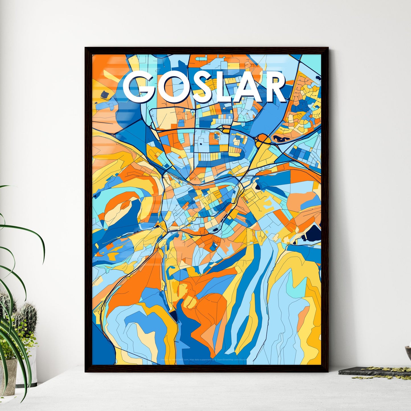 GOSLAR GERMANY Vibrant Colorful Art Map Poster Blue Orange