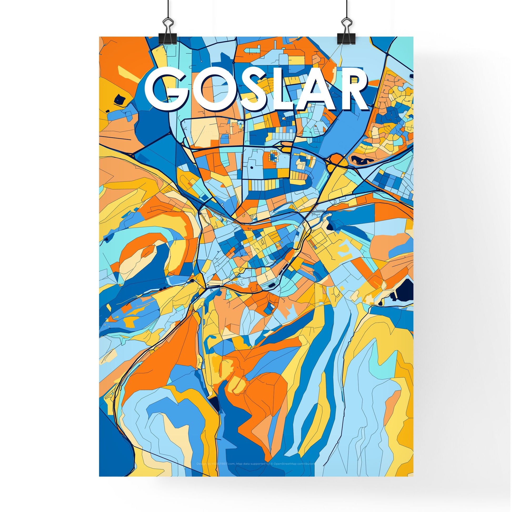 GOSLAR GERMANY Vibrant Colorful Art Map Poster Blue Orange