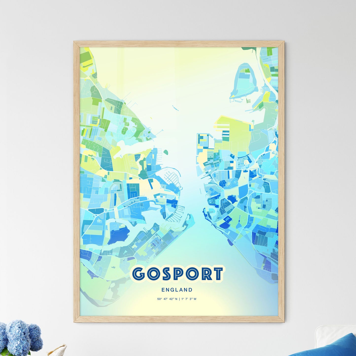 Colorful Gosport England Fine Art Map Cool Blue