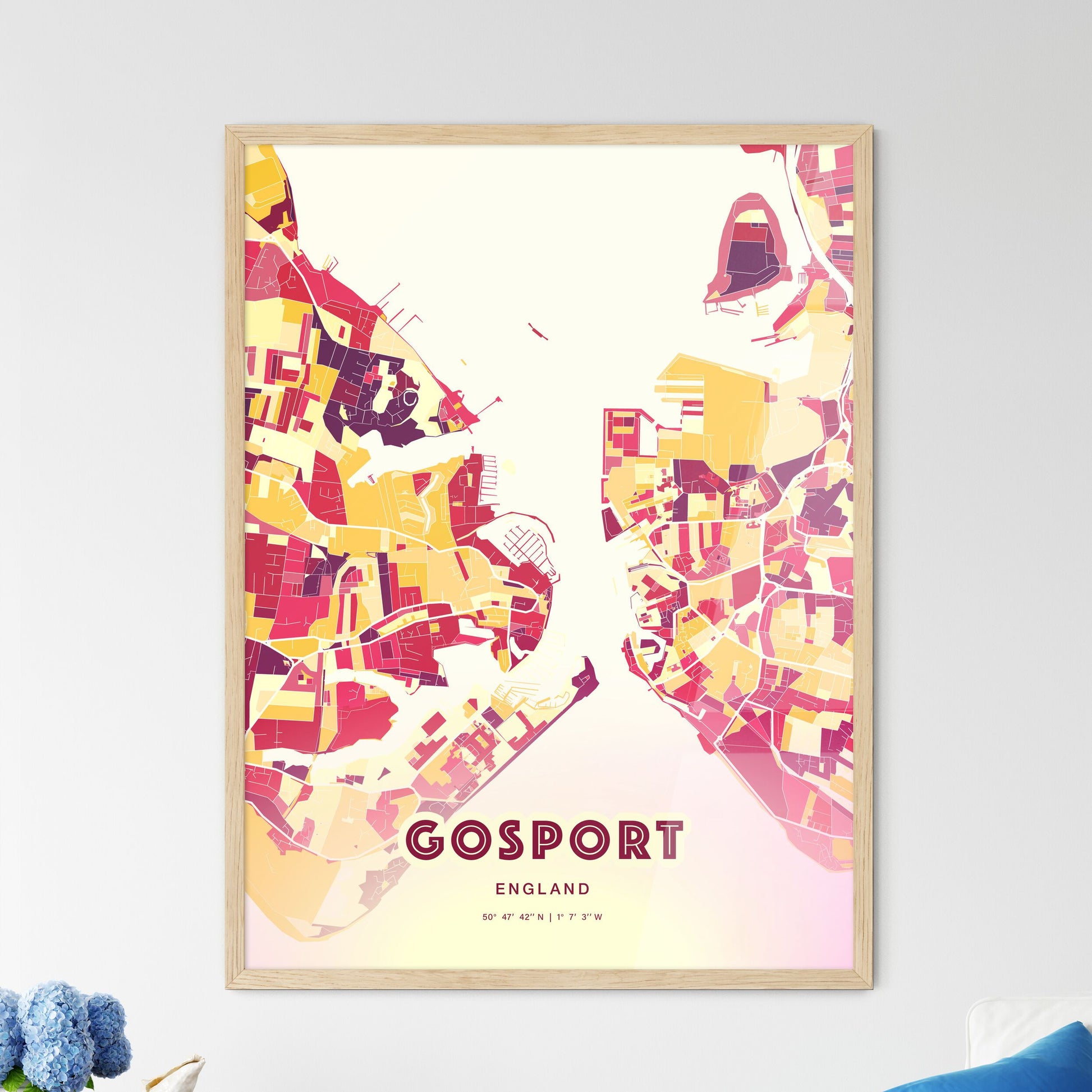 Colorful Gosport England Fine Art Map Hot Red