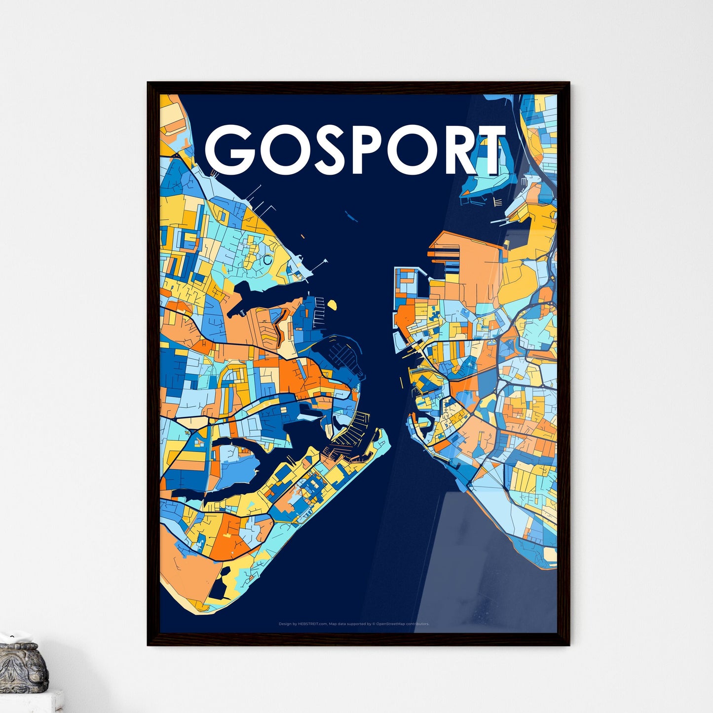 GOSPORT ENGLAND Vibrant Colorful Art Map Poster Blue Orange