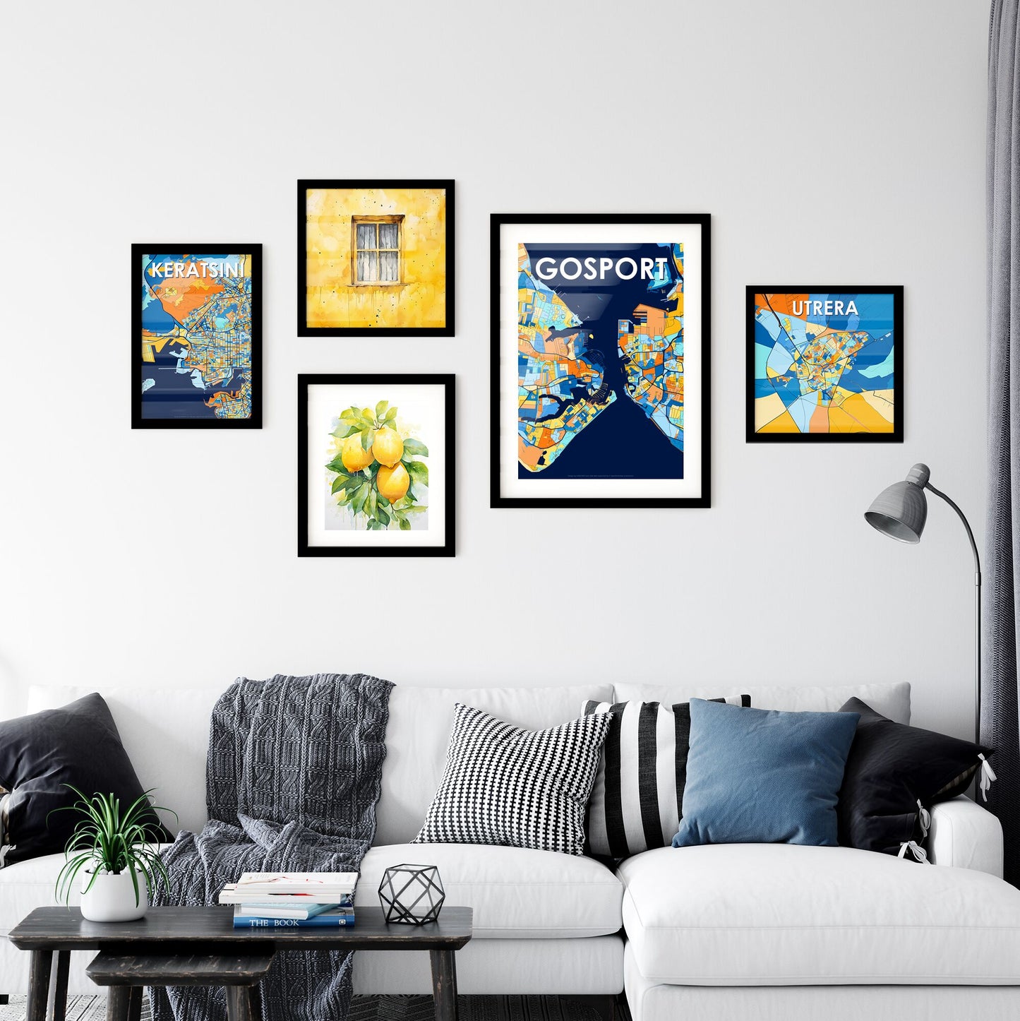 GOSPORT ENGLAND Vibrant Colorful Art Map Poster Blue Orange