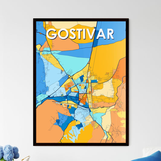 GOSTIVAR NORTH MACEDONIA Vibrant Colorful Art Map Poster Blue Orange