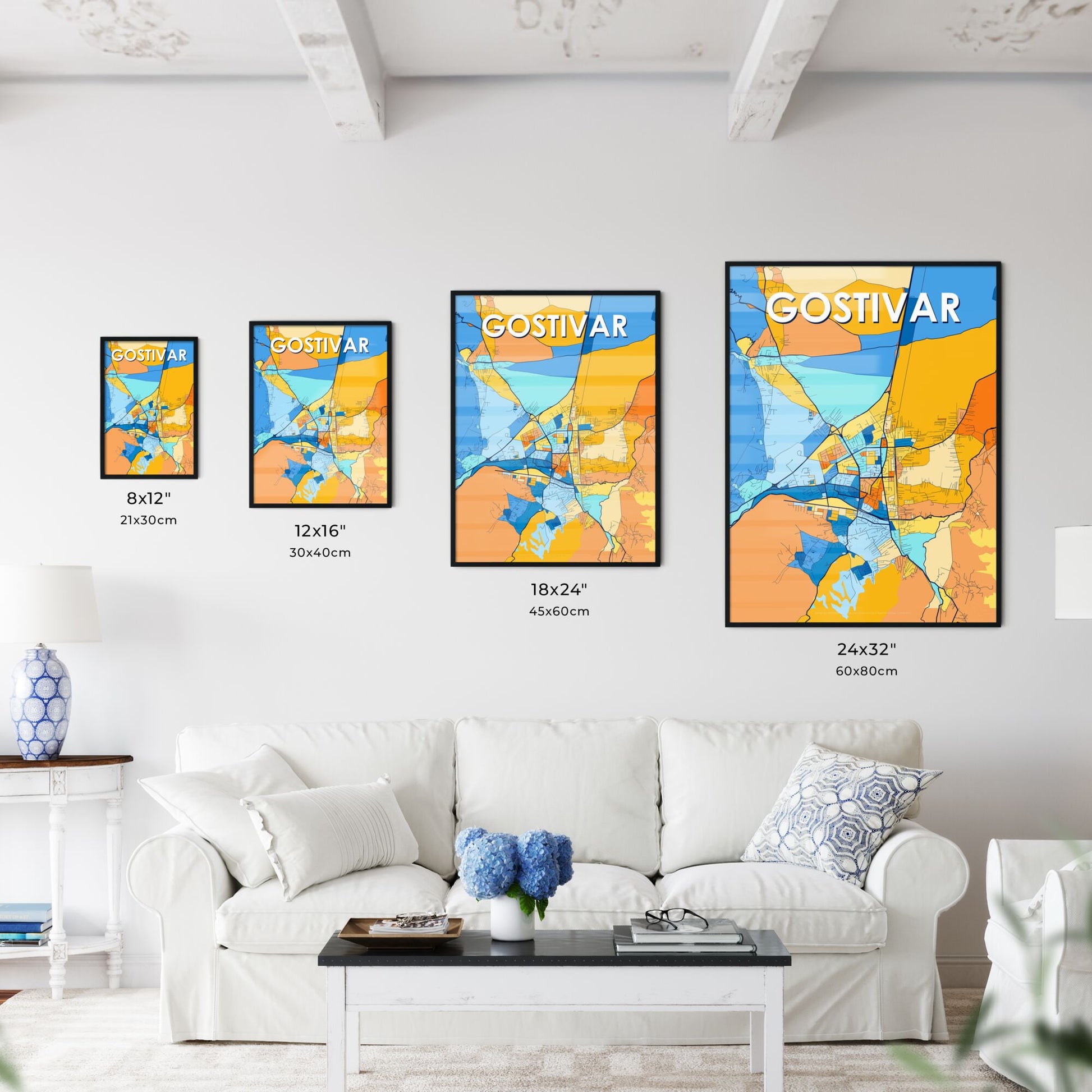 GOSTIVAR NORTH MACEDONIA Vibrant Colorful Art Map Poster Blue Orange