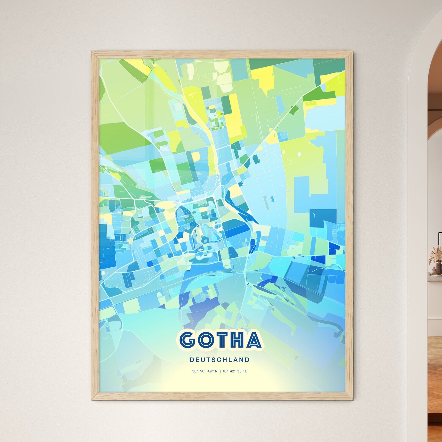Colorful Gotha Germany Fine Art Map Cool Blue