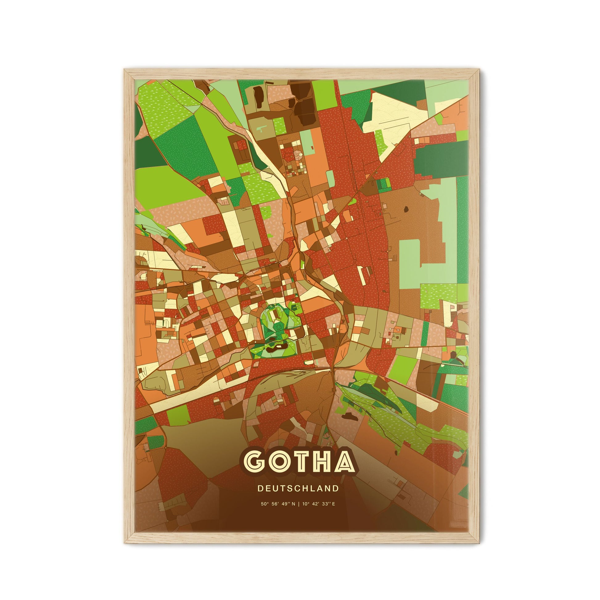 Colorful Gotha Germany Fine Art Map Farmhouse