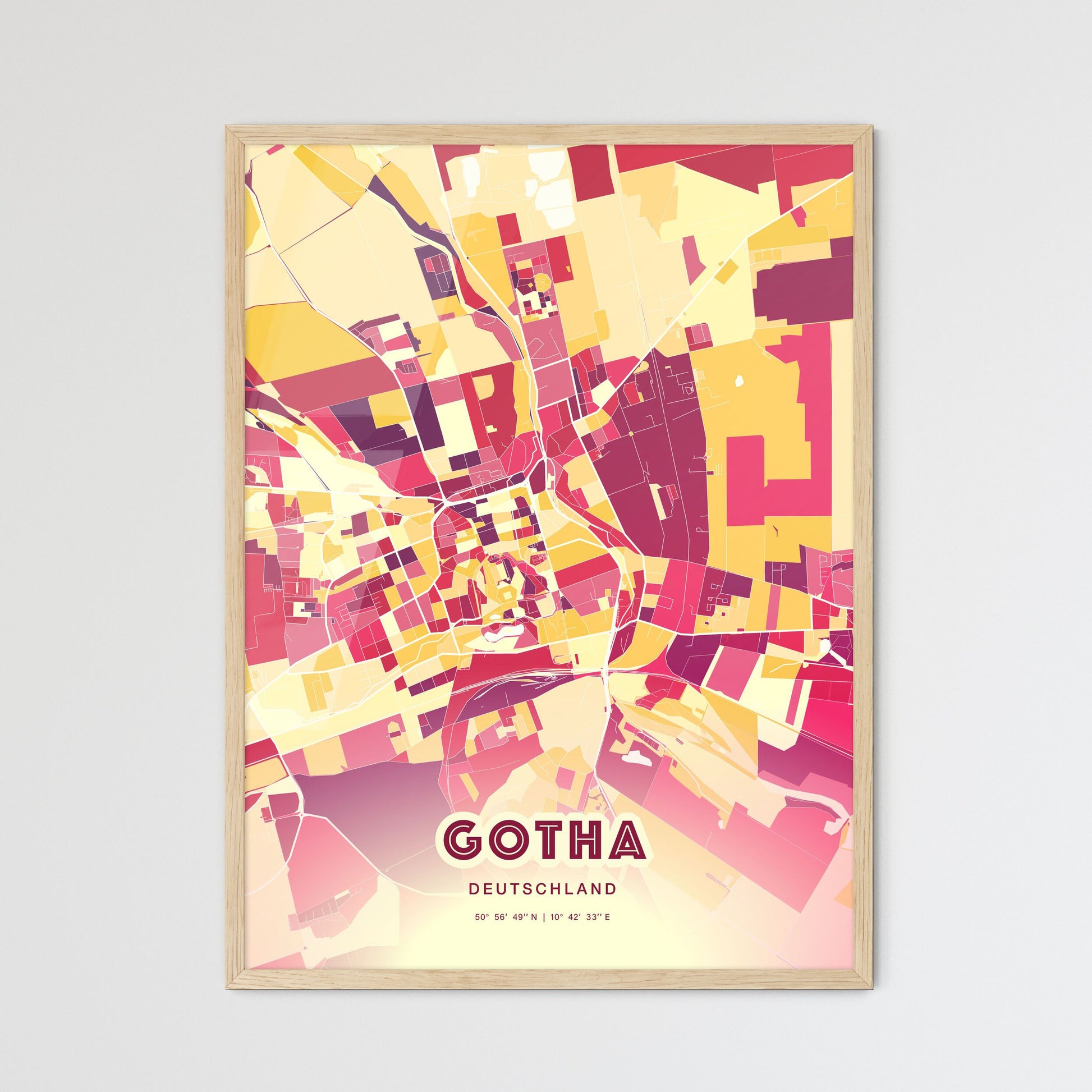 Colorful Gotha Germany Fine Art Map Hot Red