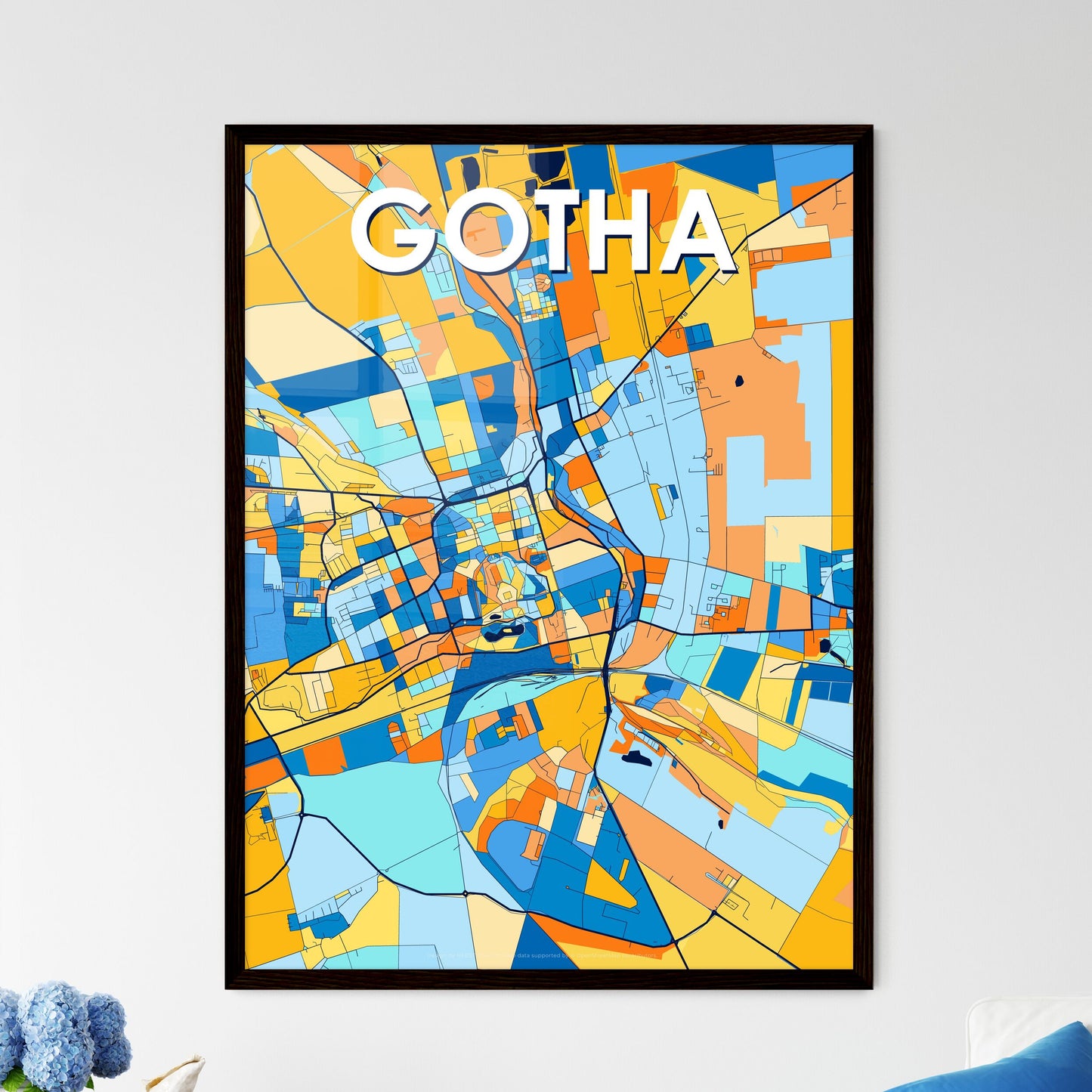 GOTHA GERMANY Vibrant Colorful Art Map Poster Blue Orange