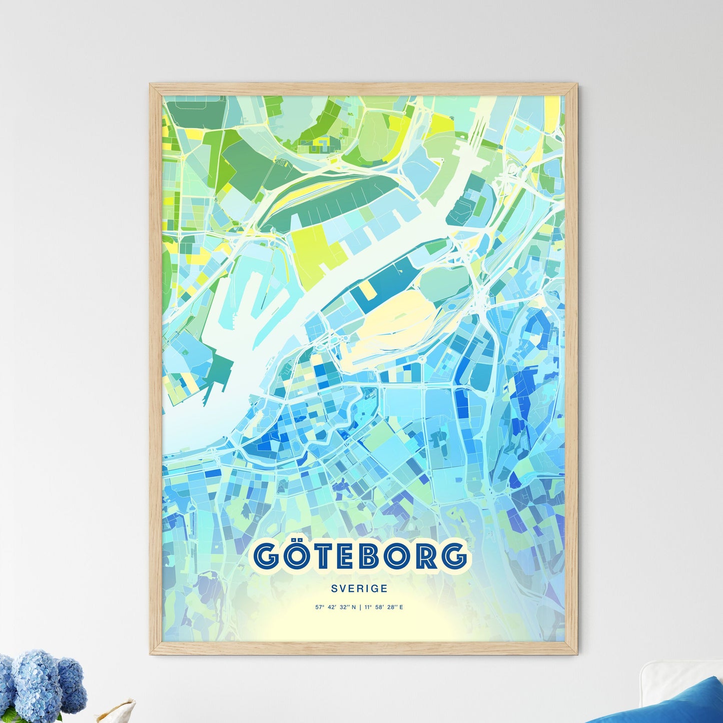 Colorful Gothenburg Sweden Fine Art Map Cool Blue