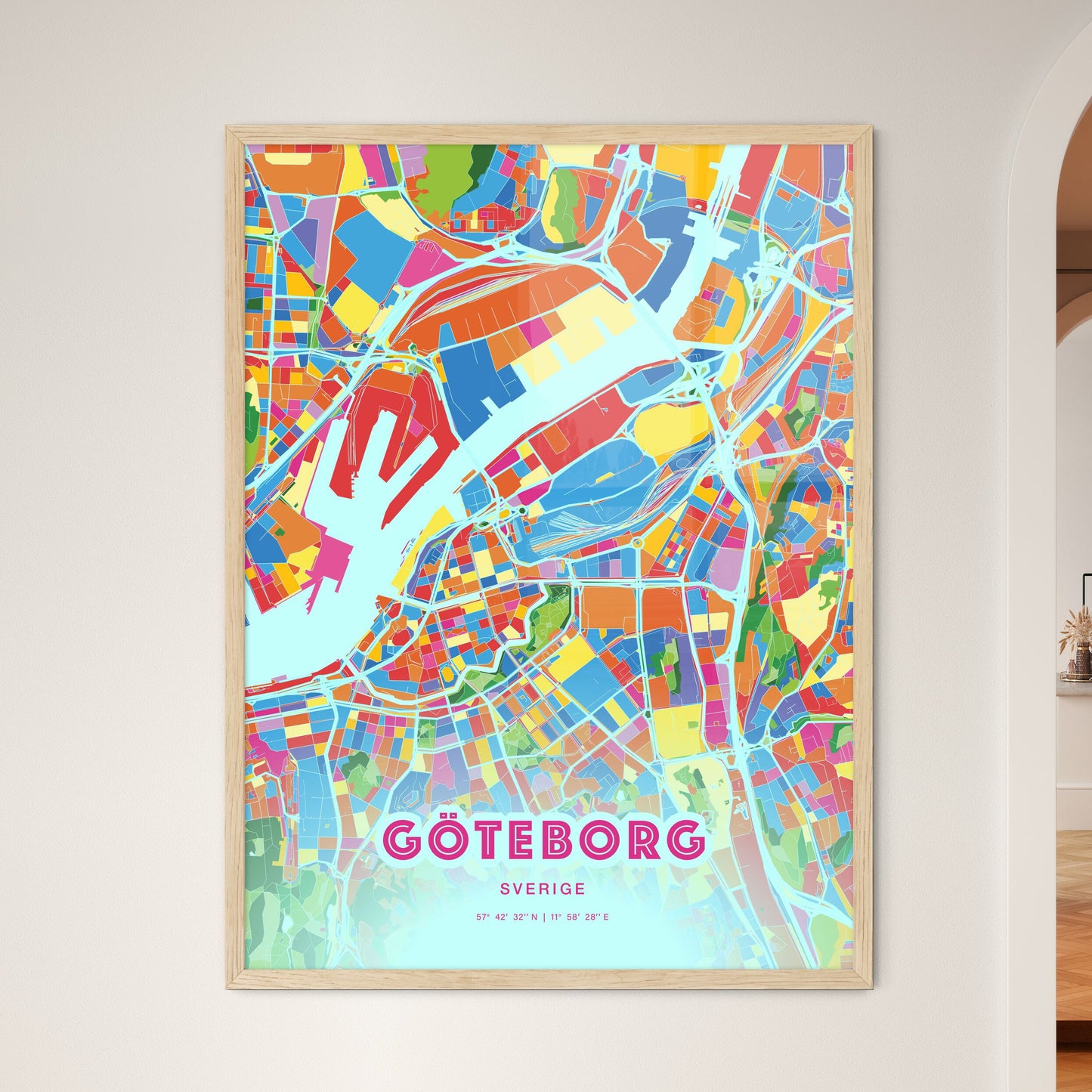Colorful Gothenburg Sweden Fine Art Map Crazy Colors