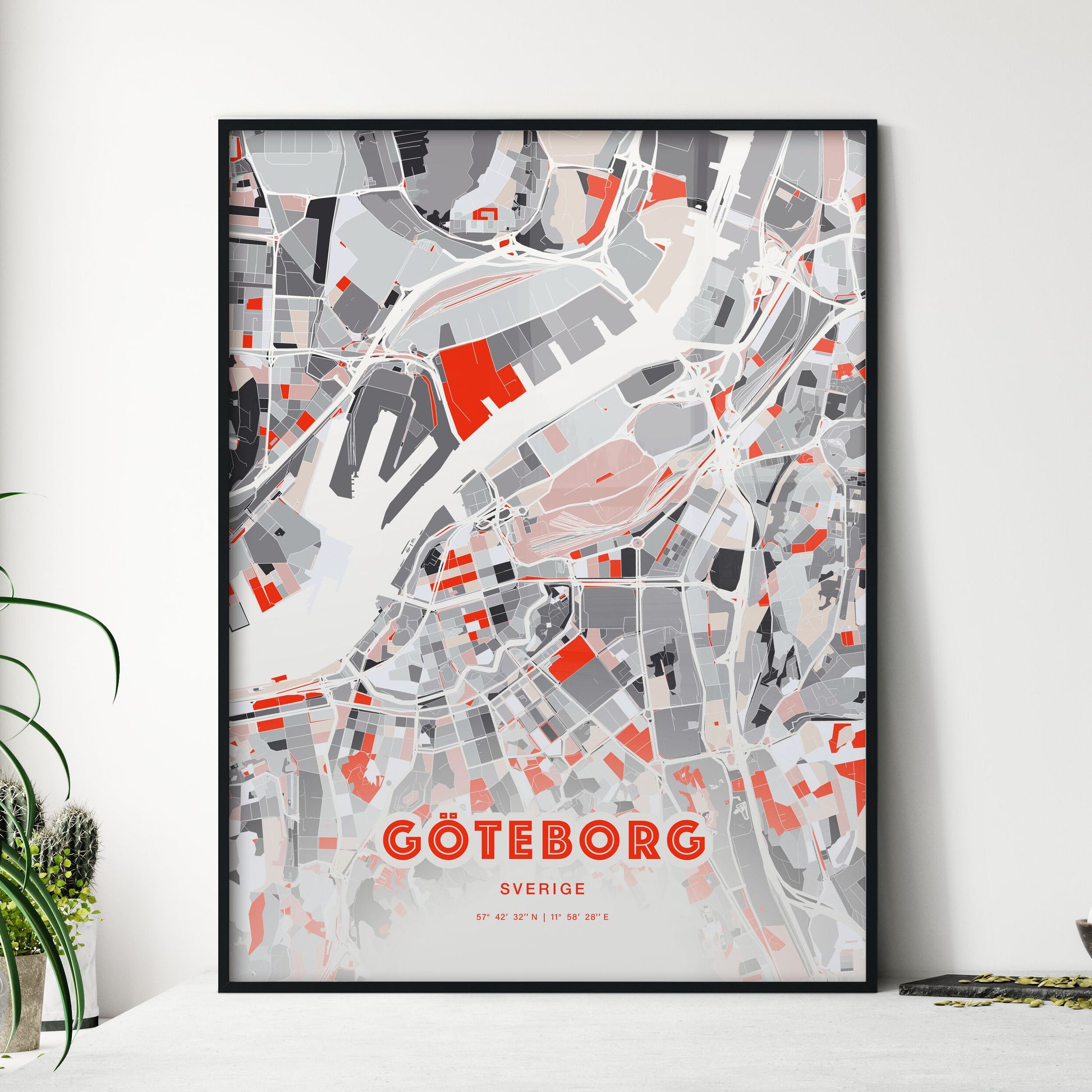 Colorful Gothenburg Sweden Fine Art Map Modern Expressive