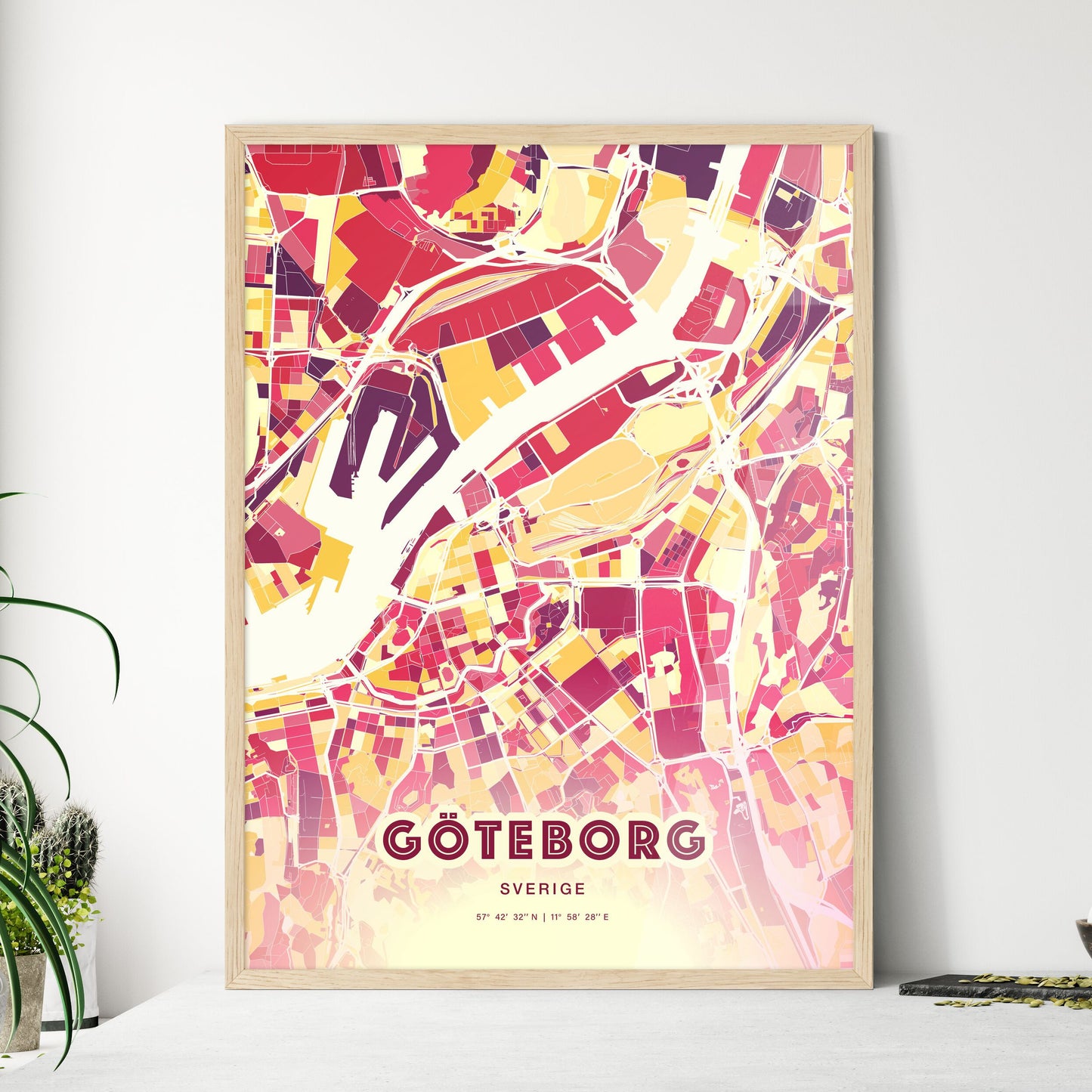 Colorful Gothenburg Sweden Fine Art Map Hot Red