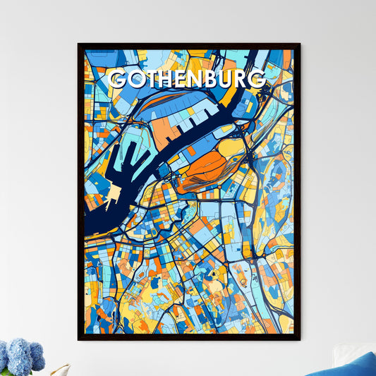 GOTHENBURG SWEDEN Vibrant Colorful Art Map Poster Blue Orange