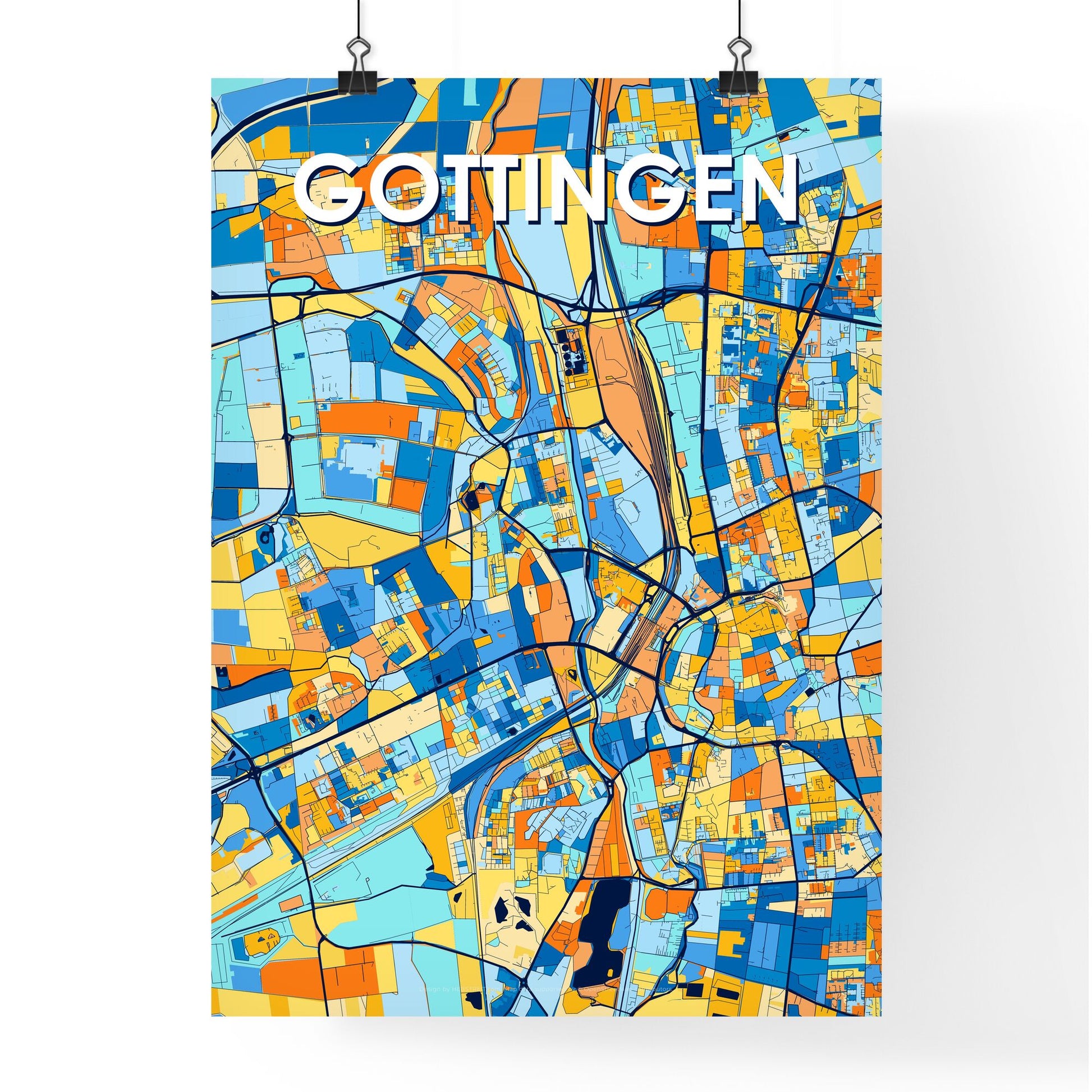 GOTTINGEN GERMANY Vibrant Colorful Art Map Poster Blue Orange