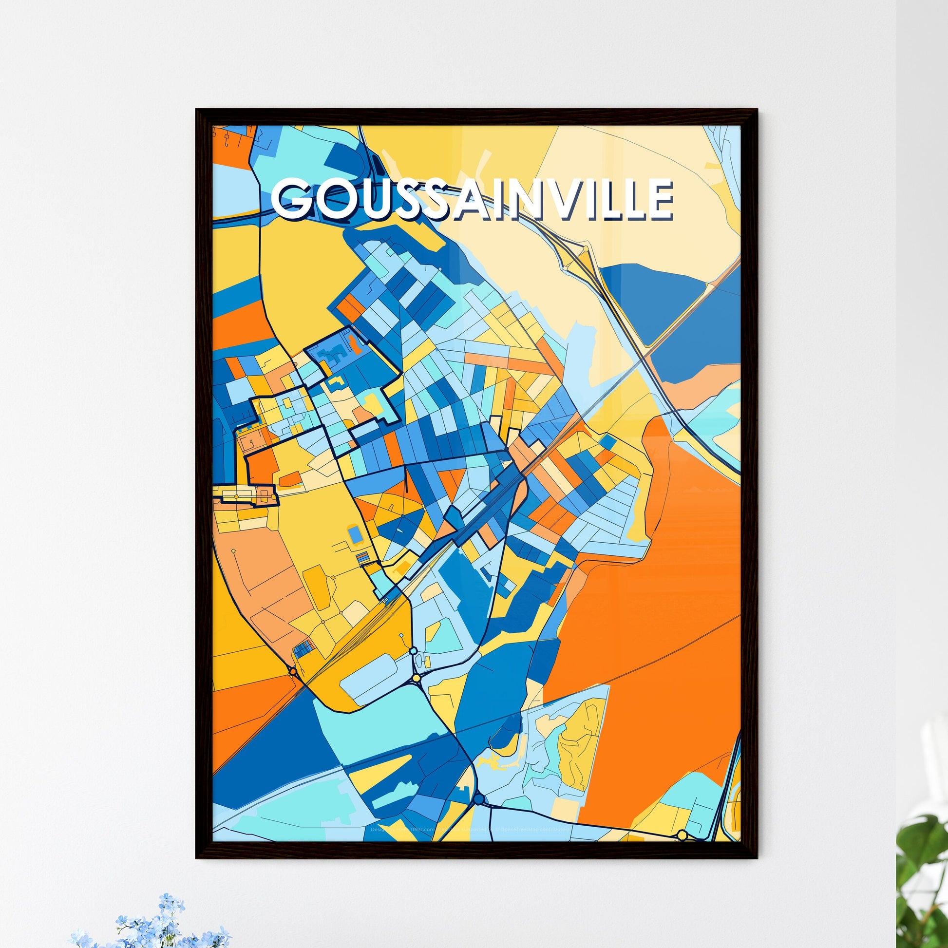 GOUSSAINVILLE FRANCE Vibrant Colorful Art Map Poster Blue Orange