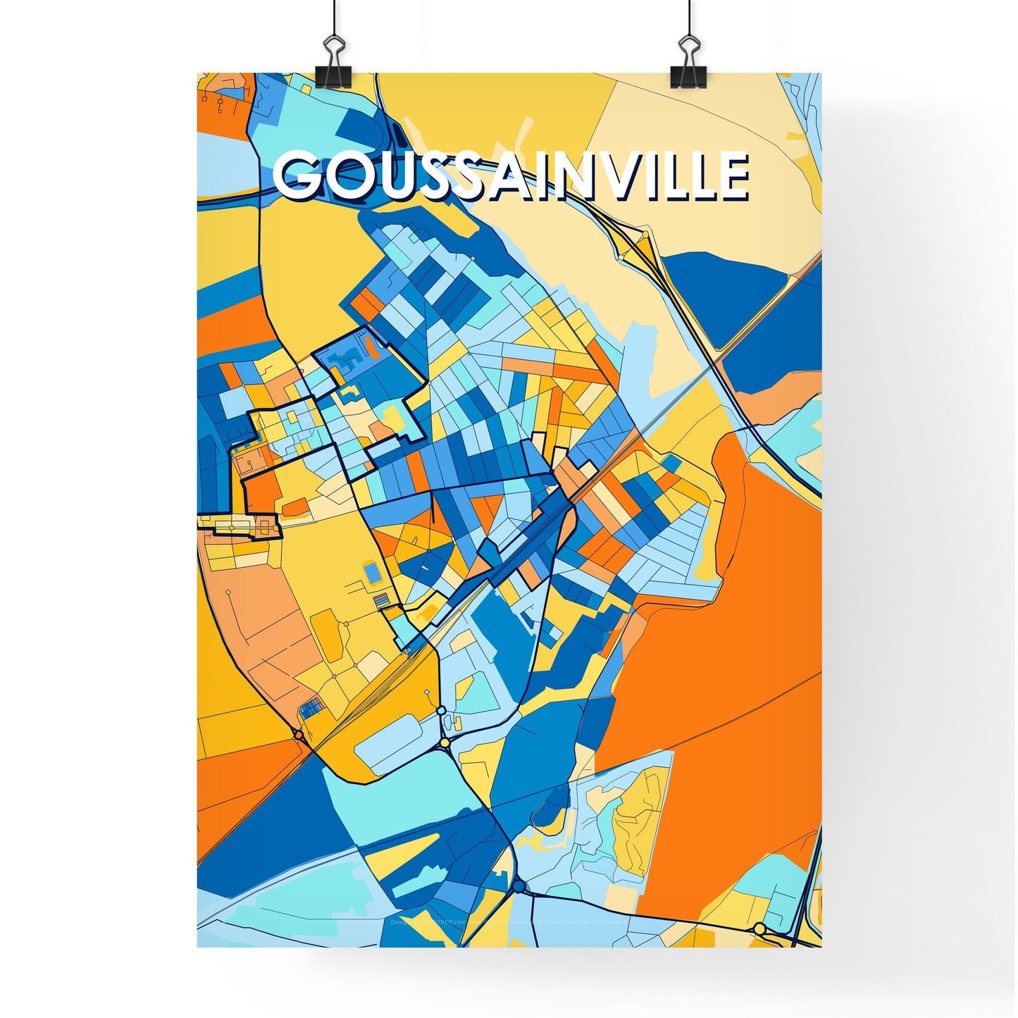 GOUSSAINVILLE FRANCE Vibrant Colorful Art Map Poster Blue Orange