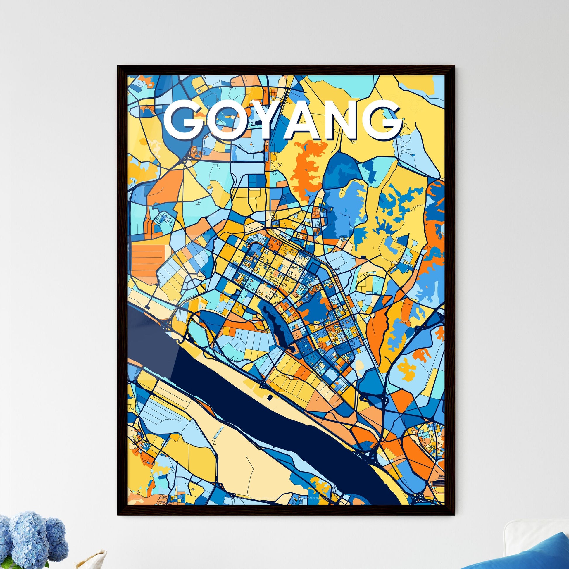 GOYANG SOUTH KOREA Vibrant Colorful Art Map Poster Blue Orange