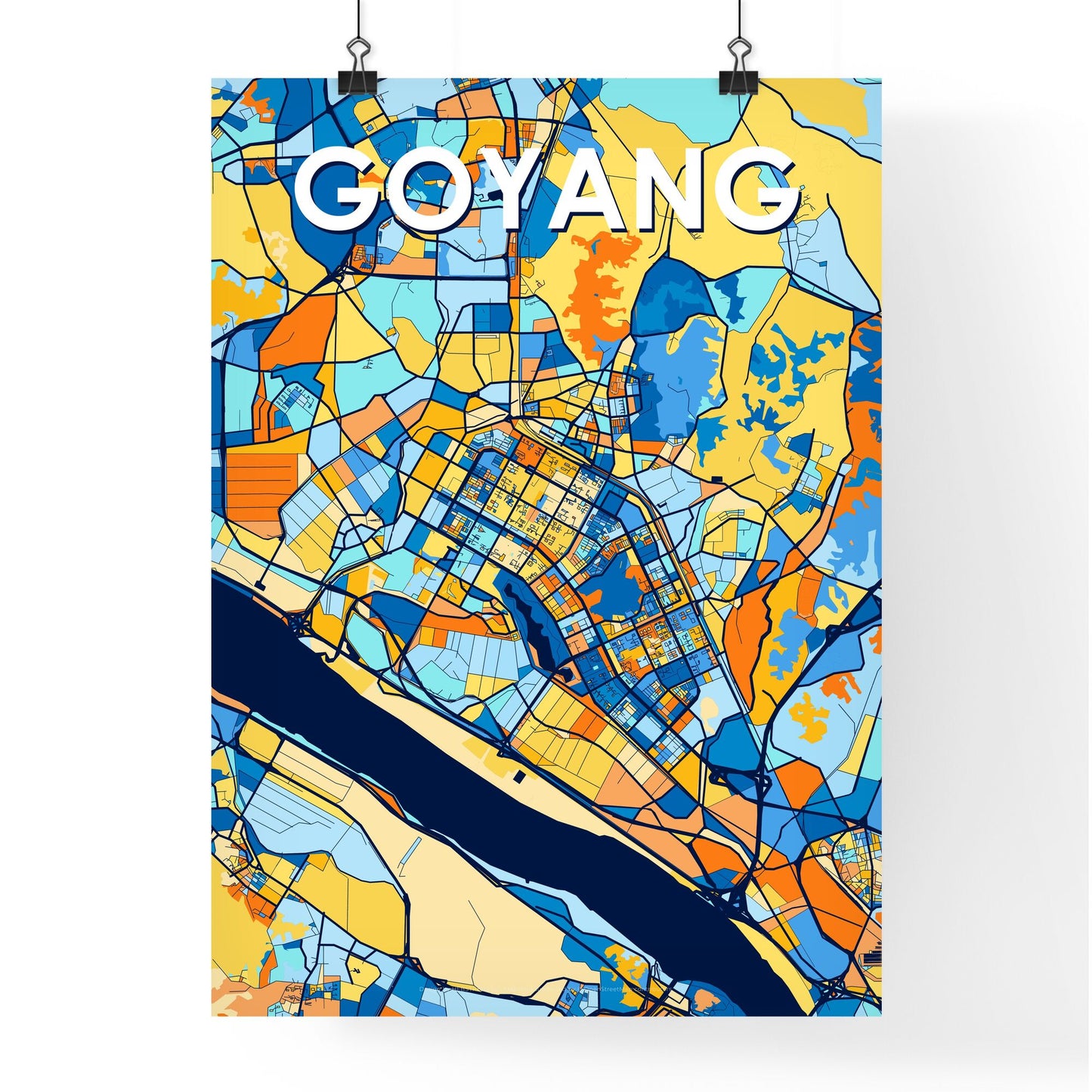 GOYANG SOUTH KOREA Vibrant Colorful Art Map Poster Blue Orange