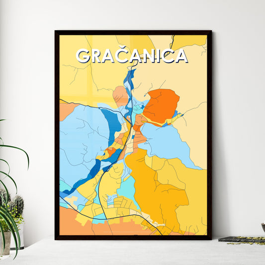 GRAČANICA BOSNIA AND HERZEGOVINA Vibrant Colorful Art Map Poster Blue Orange