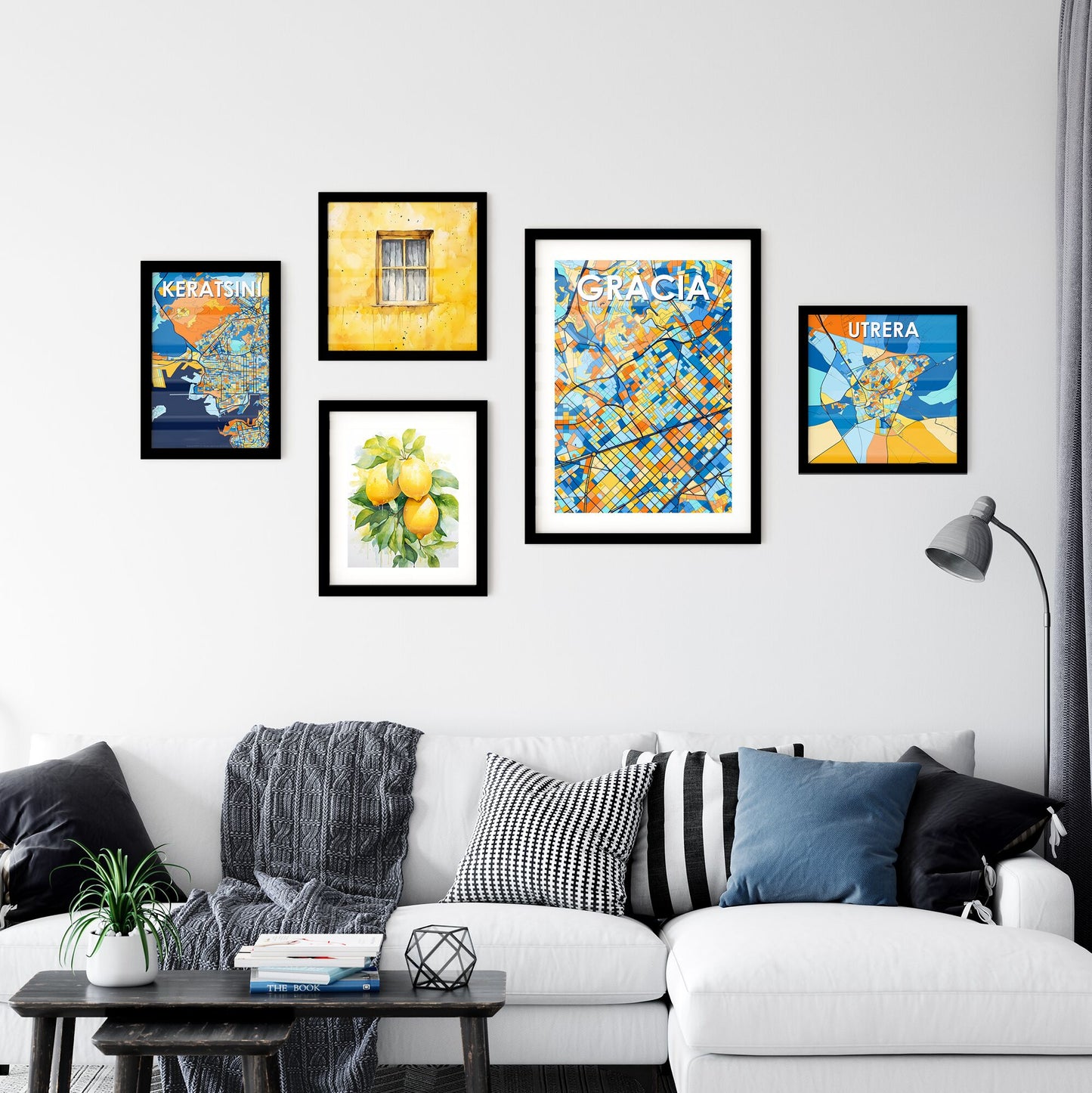 GRÀCIA SPAIN Vibrant Colorful Art Map Poster Blue Orange