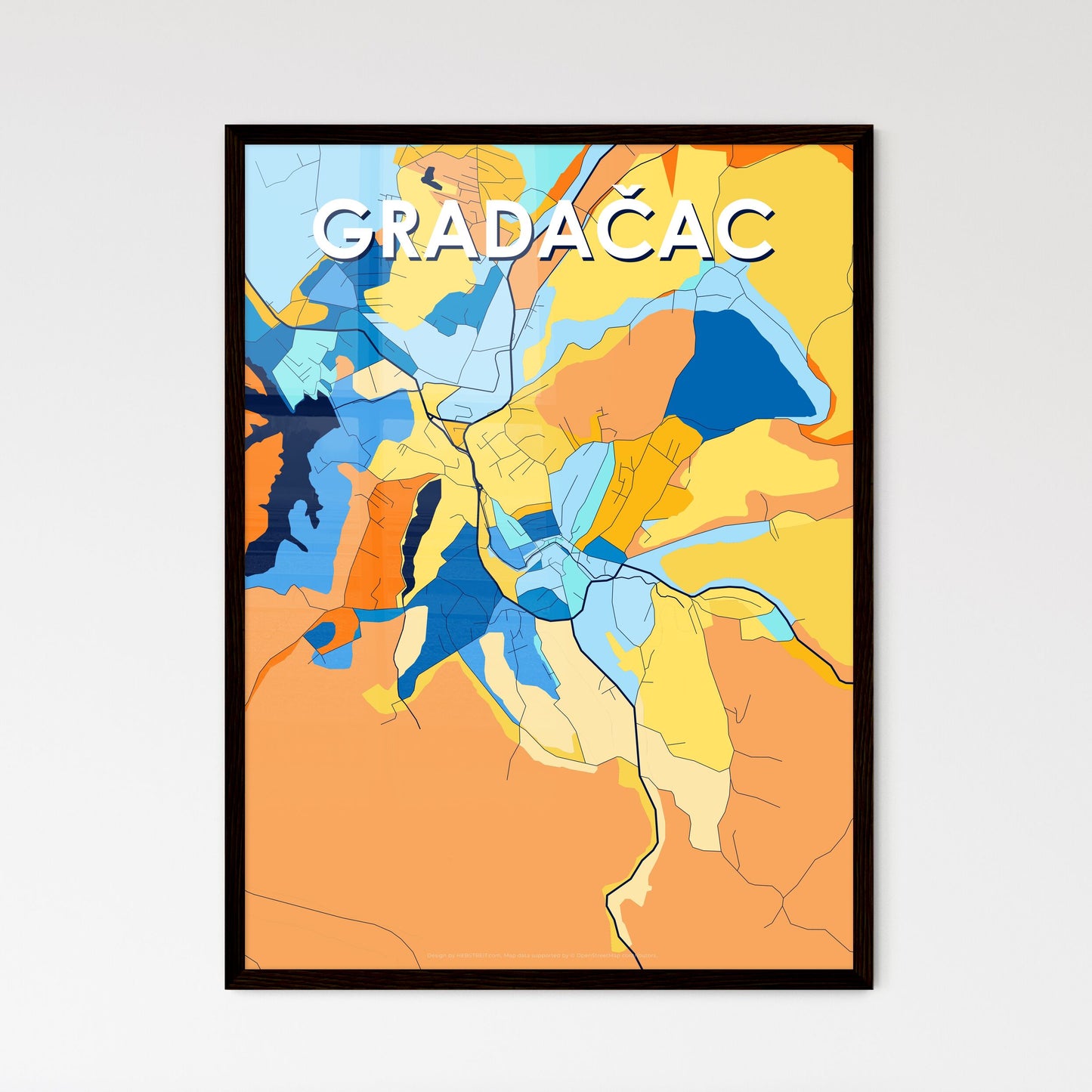 GRADAČAC BOSNIA AND HERZEGOVINA Vibrant Colorful Art Map Poster Blue Orange