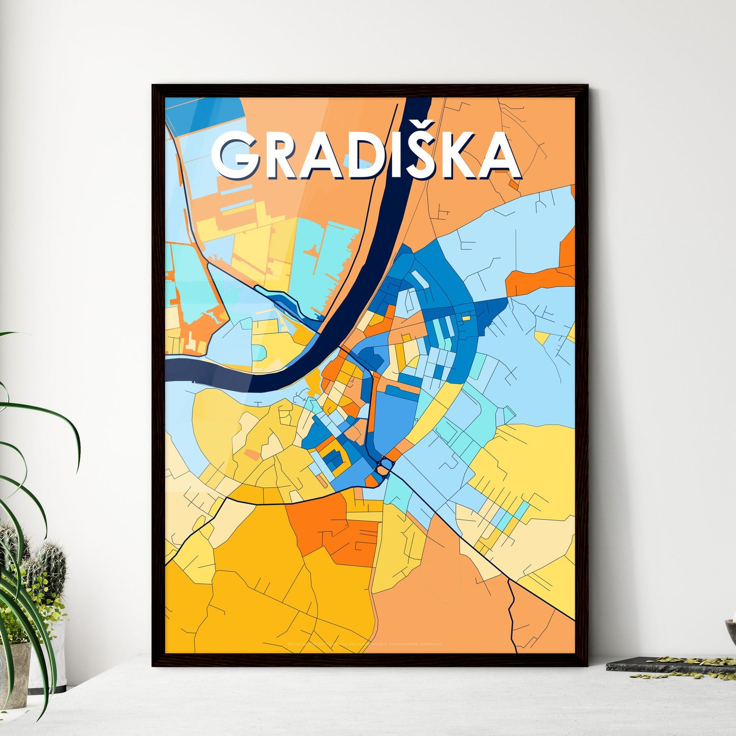 GRADIŠKA BOSNIA AND HERZEGOVINA Vibrant Colorful Art Map Poster Blue Orange