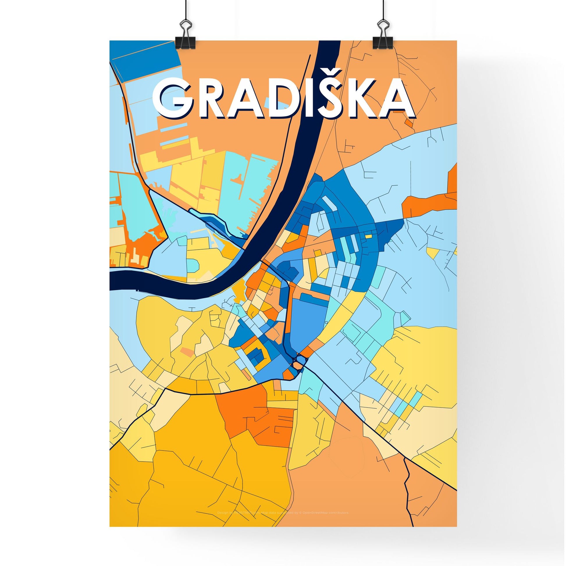 GRADIŠKA BOSNIA AND HERZEGOVINA Vibrant Colorful Art Map Poster Blue Orange