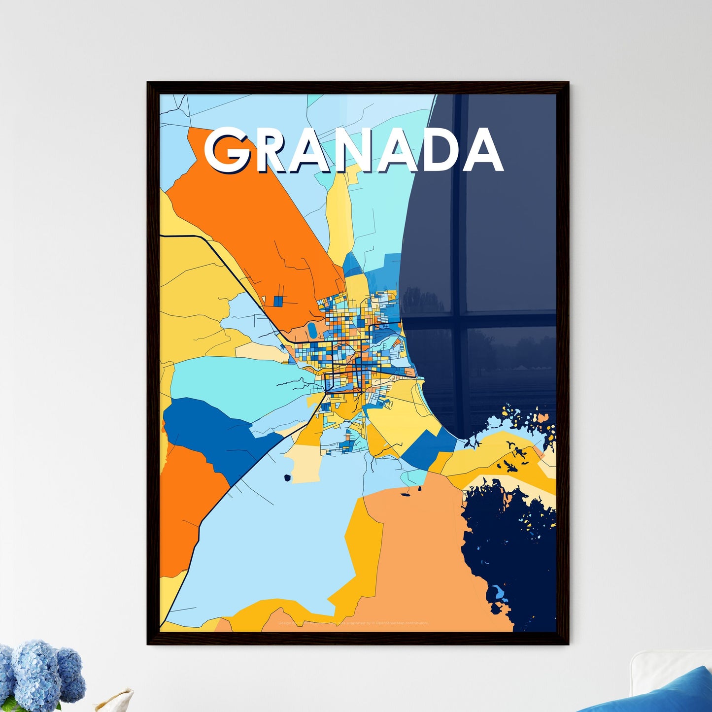 GRANADA NICARAGUA Vibrant Colorful Art Map Poster Blue Orange