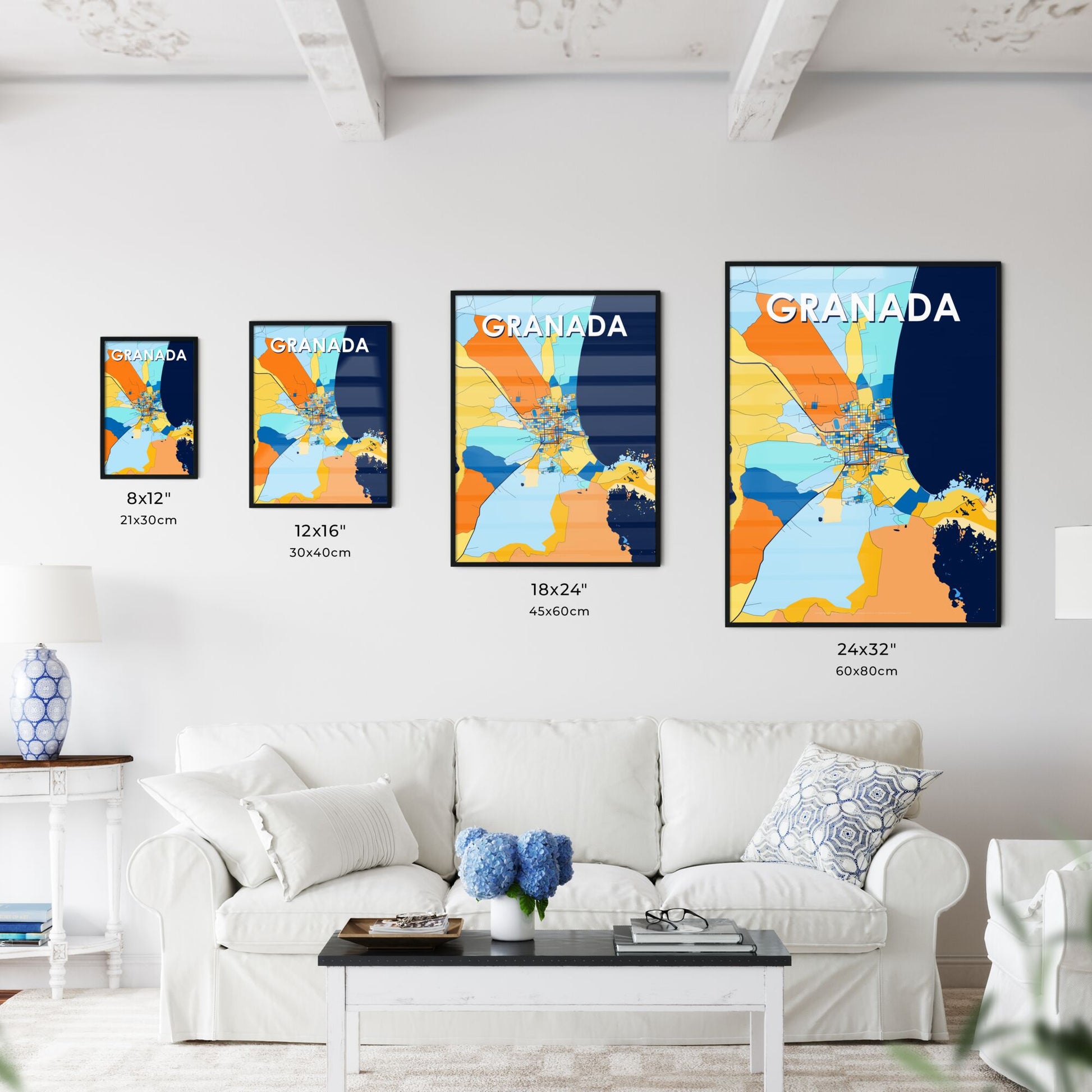 GRANADA NICARAGUA Vibrant Colorful Art Map Poster Blue Orange