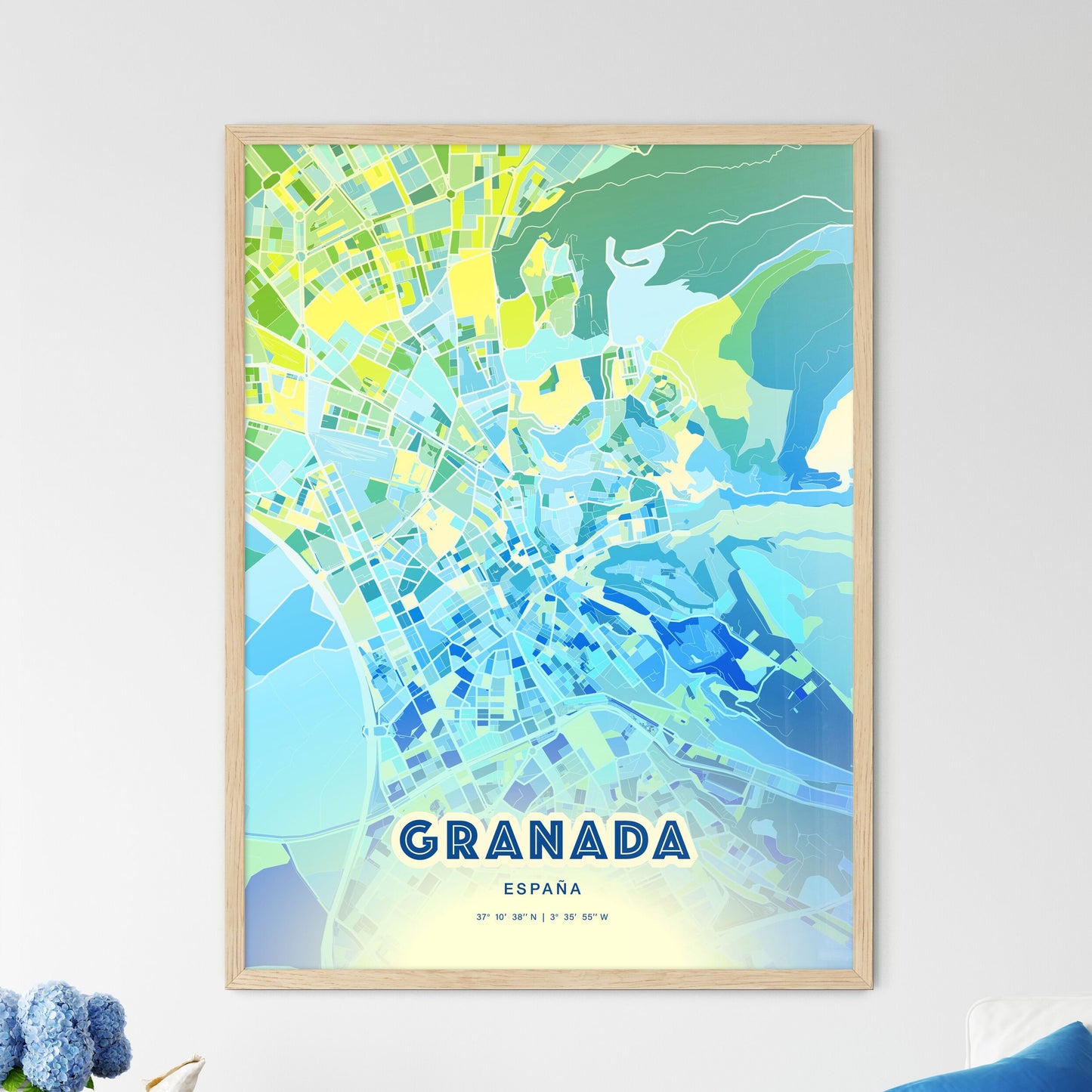 Colorful Granada Spain Fine Art Map Cool Blue