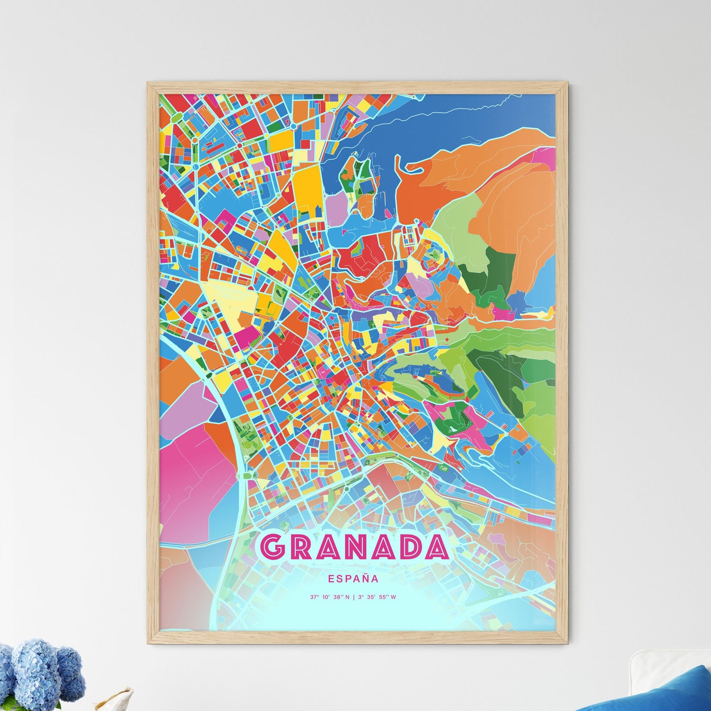 Colorful Granada Spain Fine Art Map Crazy Colors