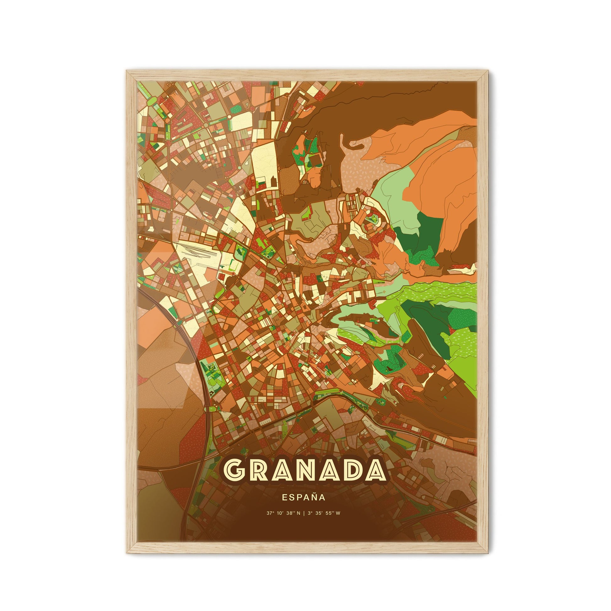 Colorful Granada Spain Fine Art Map Farmhouse