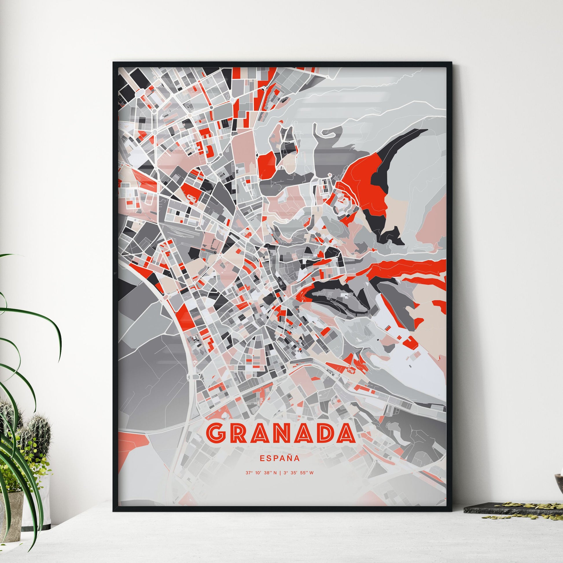 Colorful Granada Spain Fine Art Map Modern Expressive