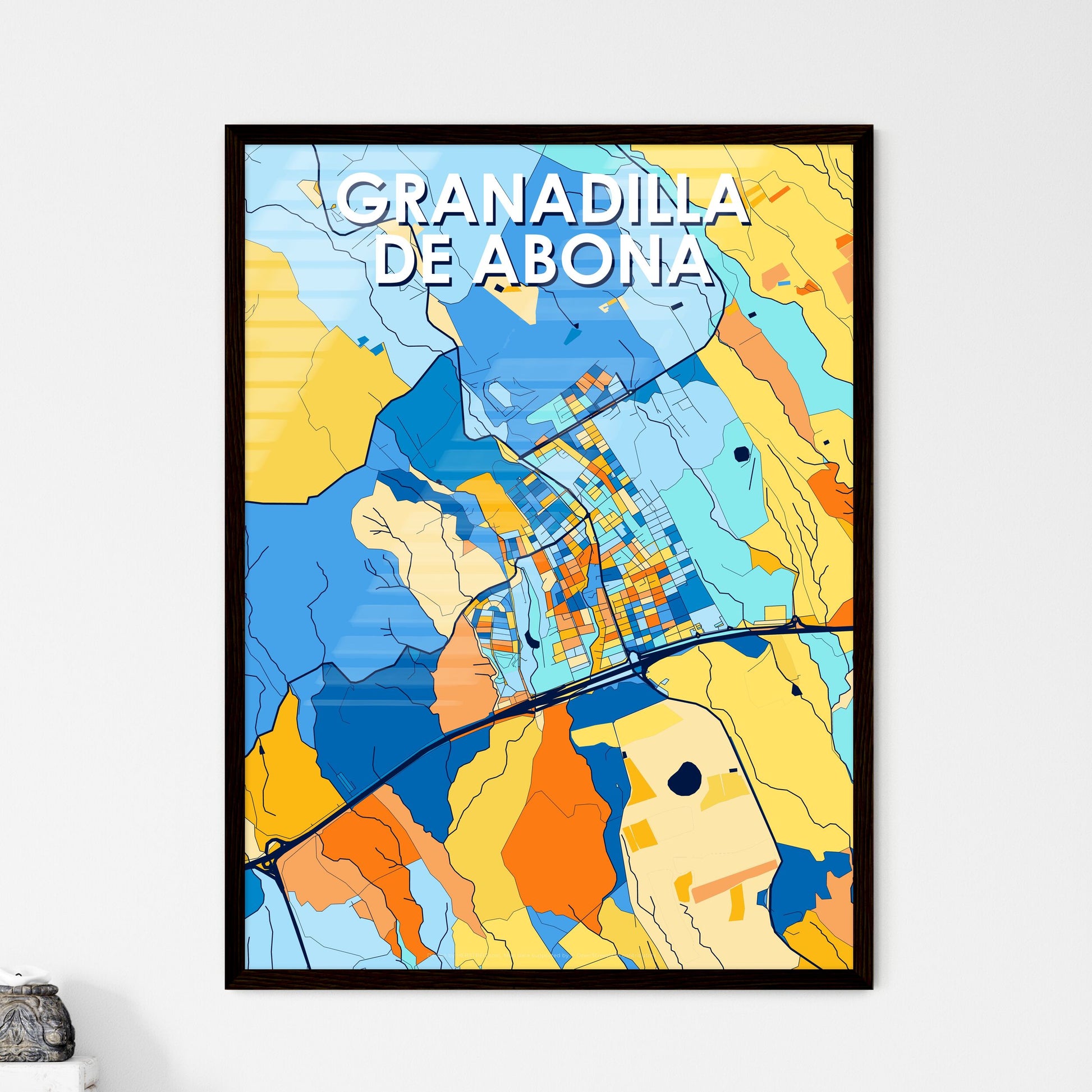 GRANADILLA DE ABONA SPAIN Vibrant Colorful Art Map Poster Blue Orange