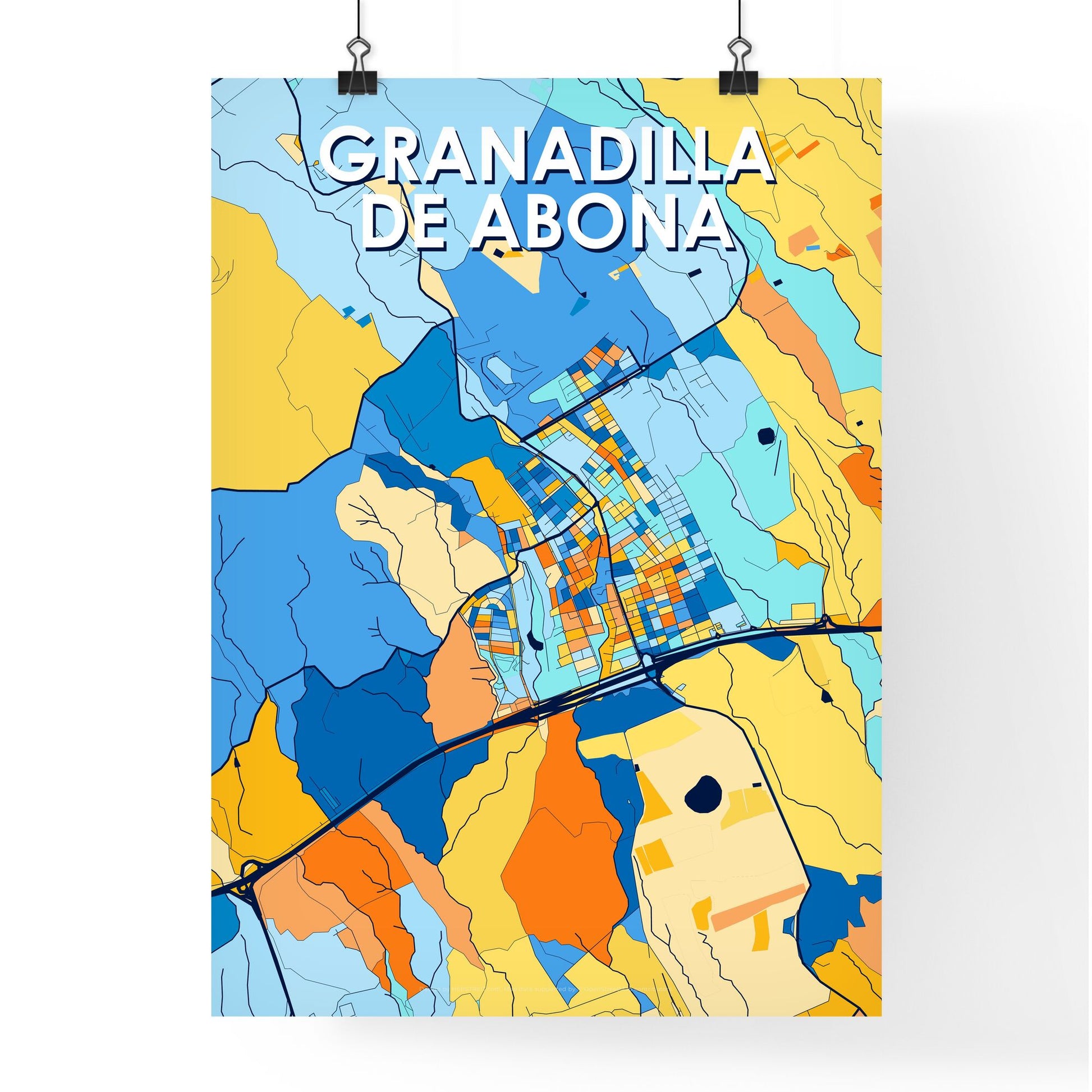 GRANADILLA DE ABONA SPAIN Vibrant Colorful Art Map Poster Blue Orange