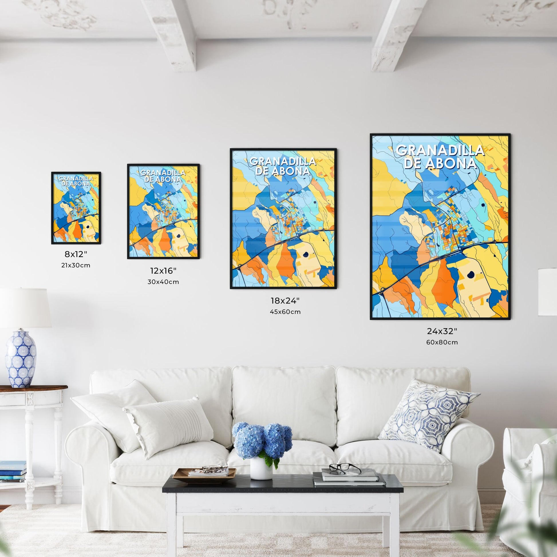 GRANADILLA DE ABONA SPAIN Vibrant Colorful Art Map Poster Blue Orange