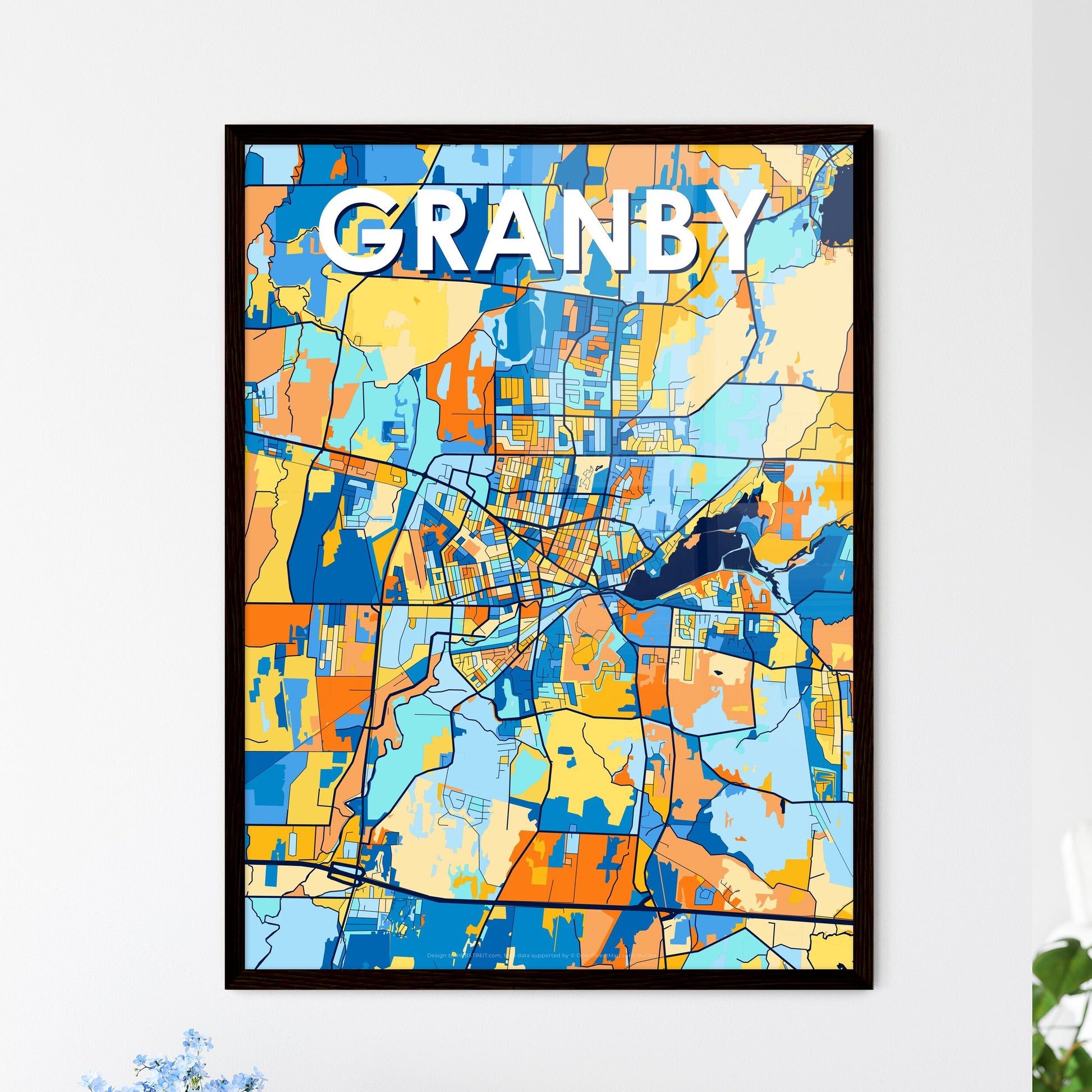 GRANBY CANADA Vibrant Colorful Art Map Poster Blue Orange