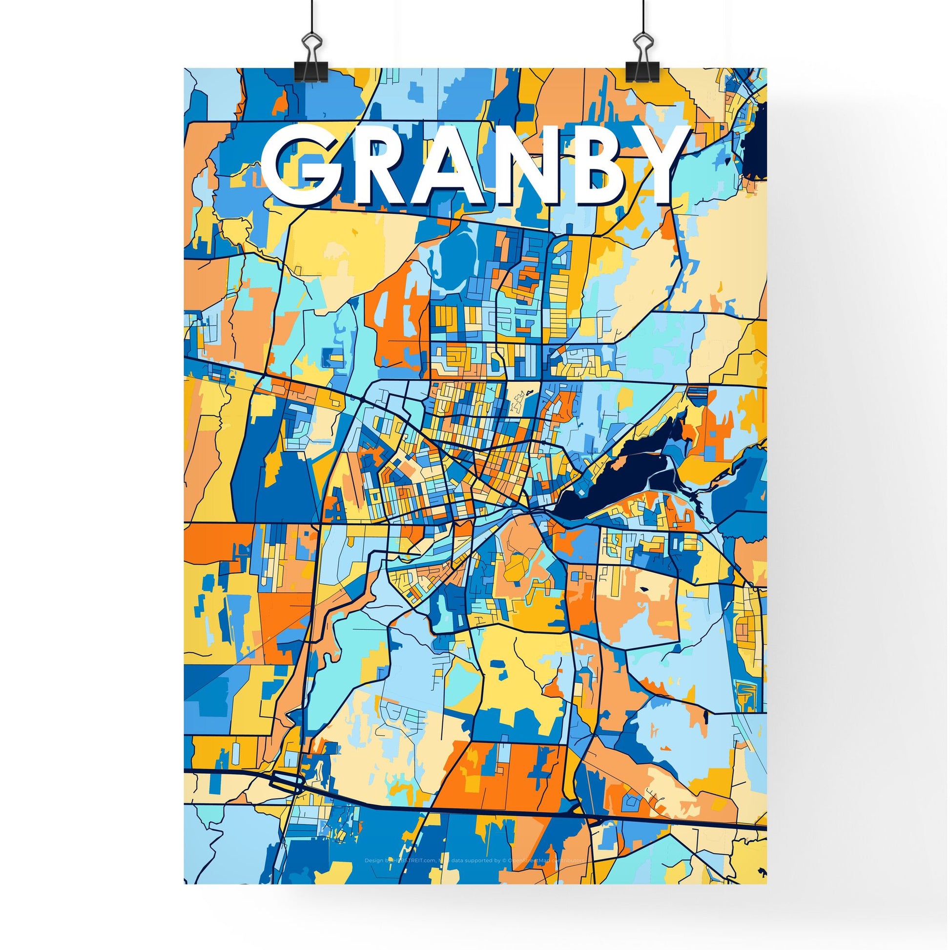 GRANBY CANADA Vibrant Colorful Art Map Poster Blue Orange