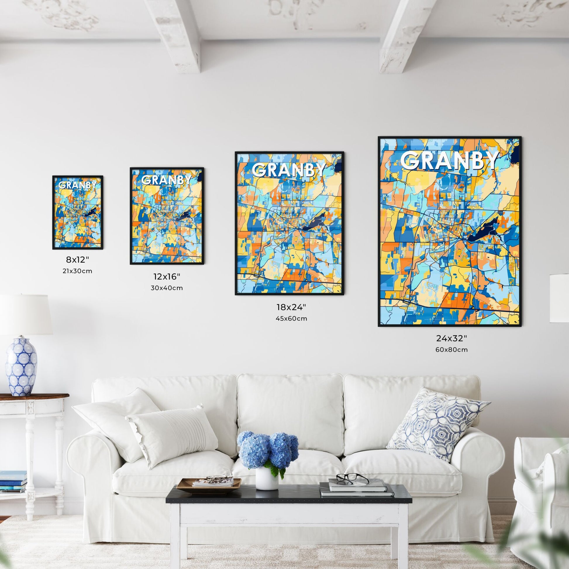 GRANBY CANADA Vibrant Colorful Art Map Poster Blue Orange