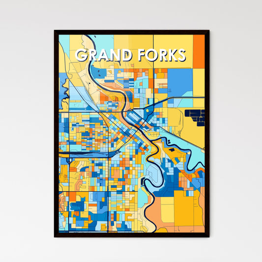 GRAND FORKS NORTH DAKOTA Vibrant Colorful Art Map Poster Blue Orange