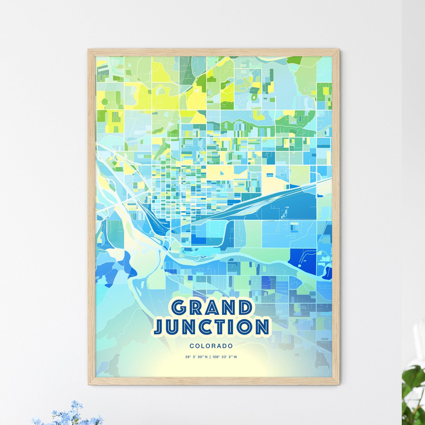 Colorful Grand Junction Colorado Fine Art Map Cool Blue