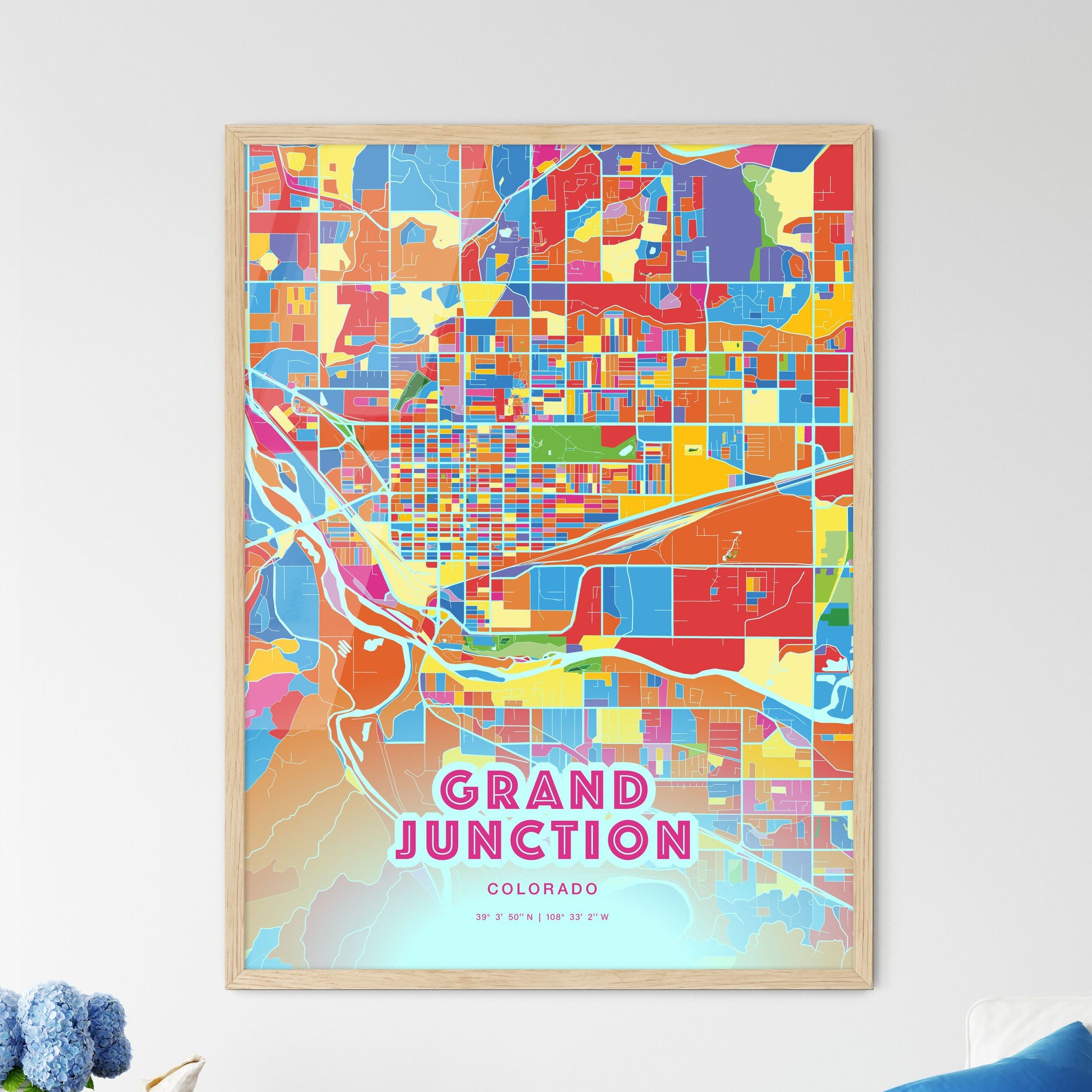 Colorful Grand Junction Colorado Fine Art Map Crazy Colors