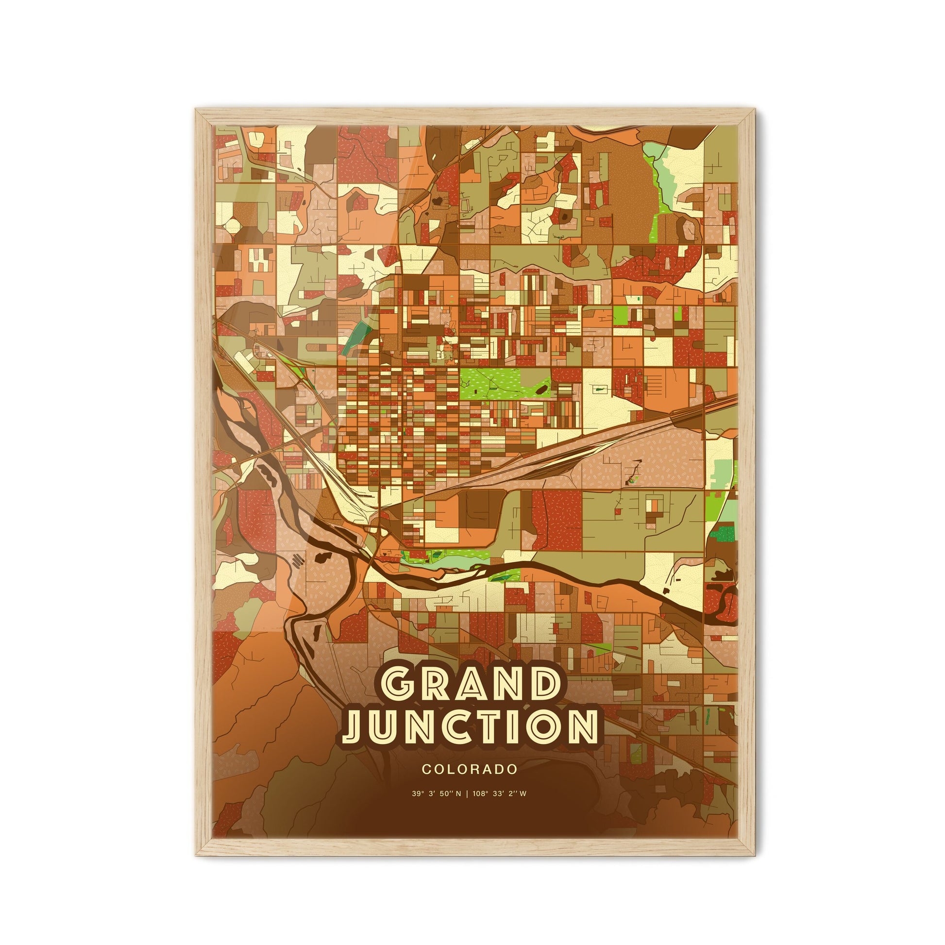 Colorful Grand Junction Colorado Fine Art Map Farmhouse