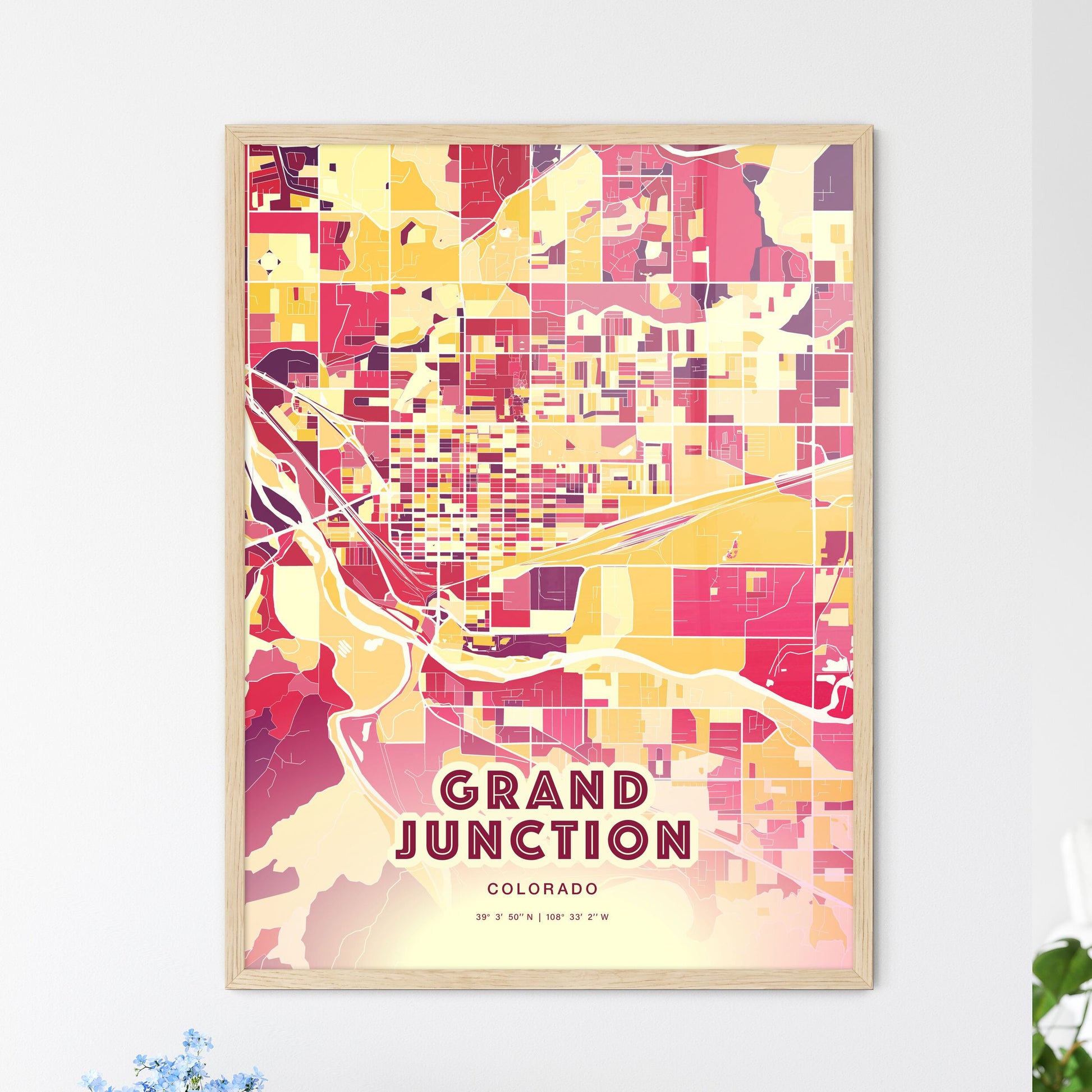 Colorful Grand Junction Colorado Fine Art Map Hot Red