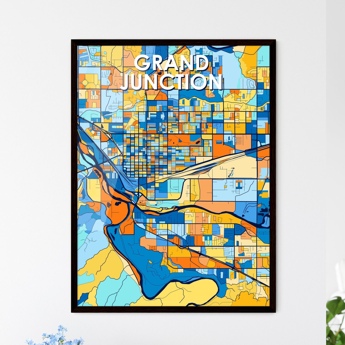 GRAND JUNCTION COLORADO Vibrant Colorful Art Map Poster Blue Orange