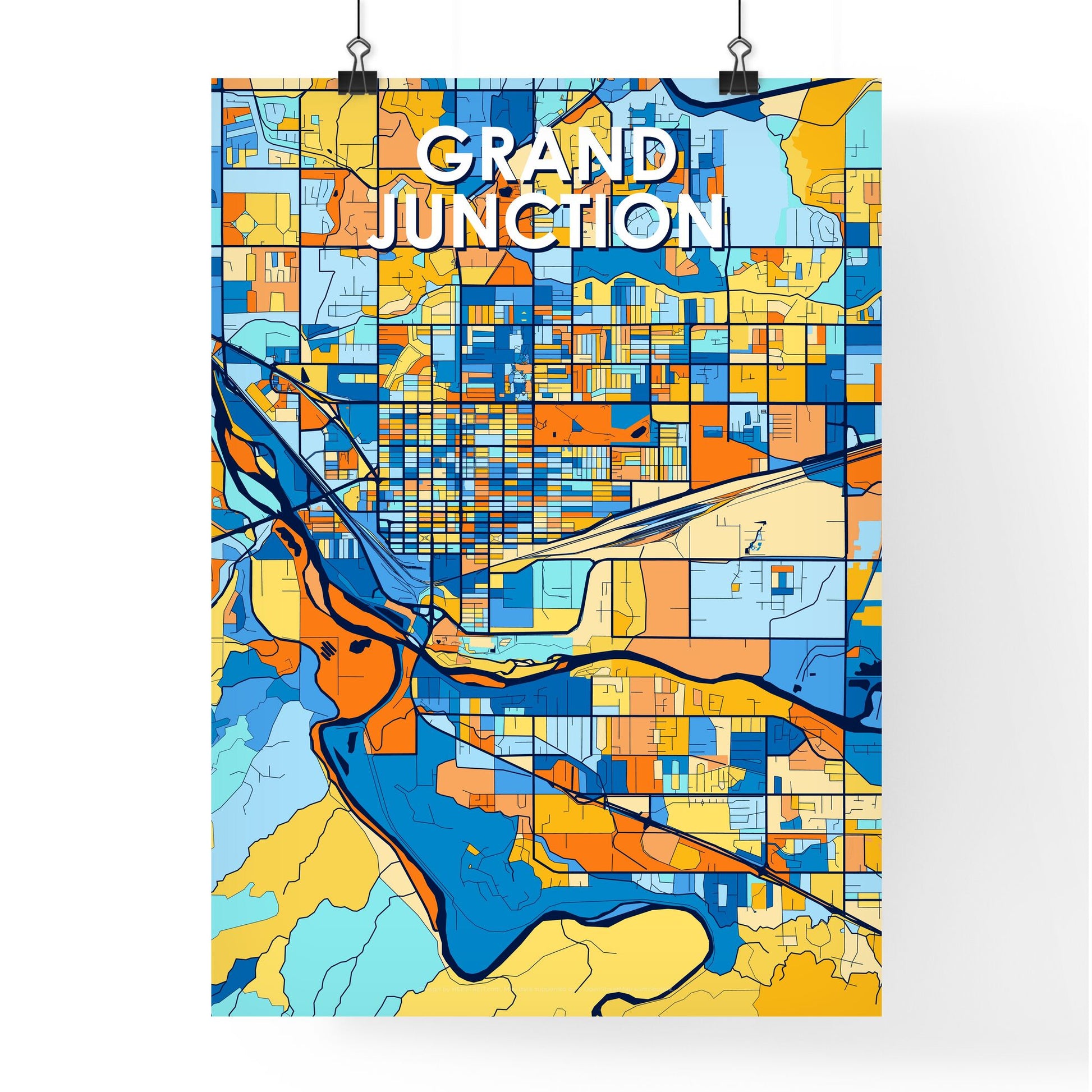 GRAND JUNCTION COLORADO Vibrant Colorful Art Map Poster Blue Orange