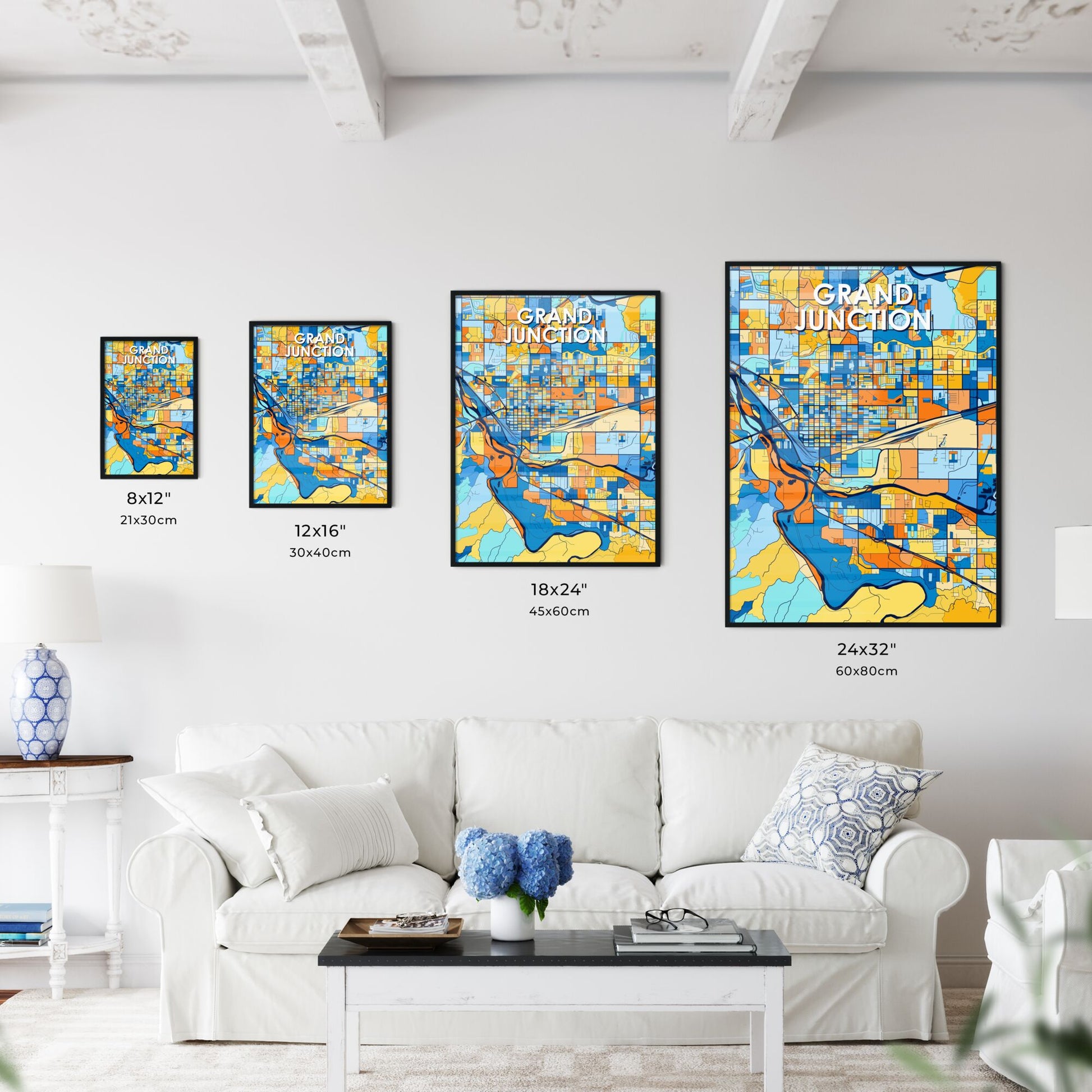 GRAND JUNCTION COLORADO Vibrant Colorful Art Map Poster Blue Orange