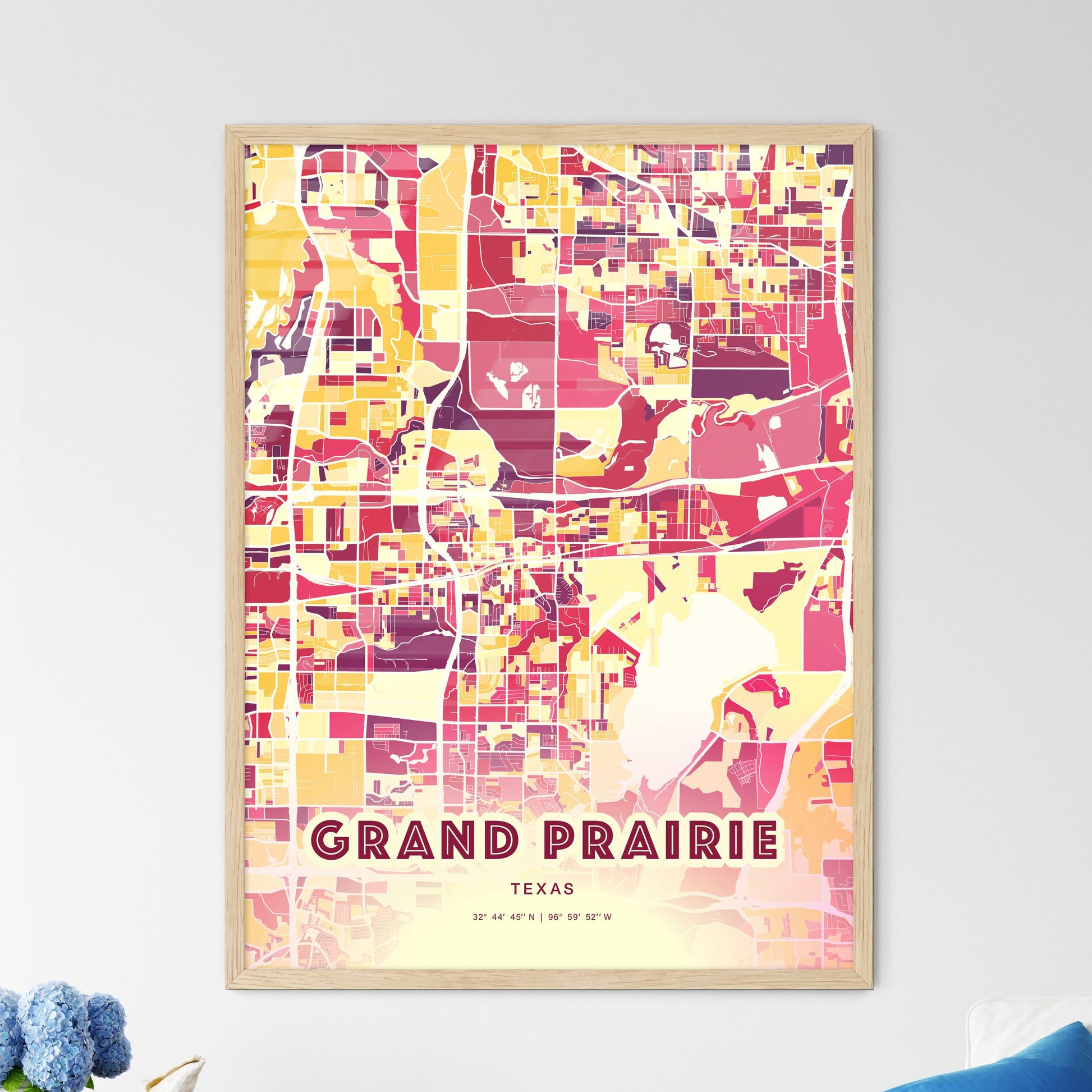 Colorful Grand Prairie Texas Fine Art Map Hot Red