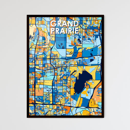 GRAND PRAIRIE TEXAS Vibrant Colorful Art Map Poster Blue Orange